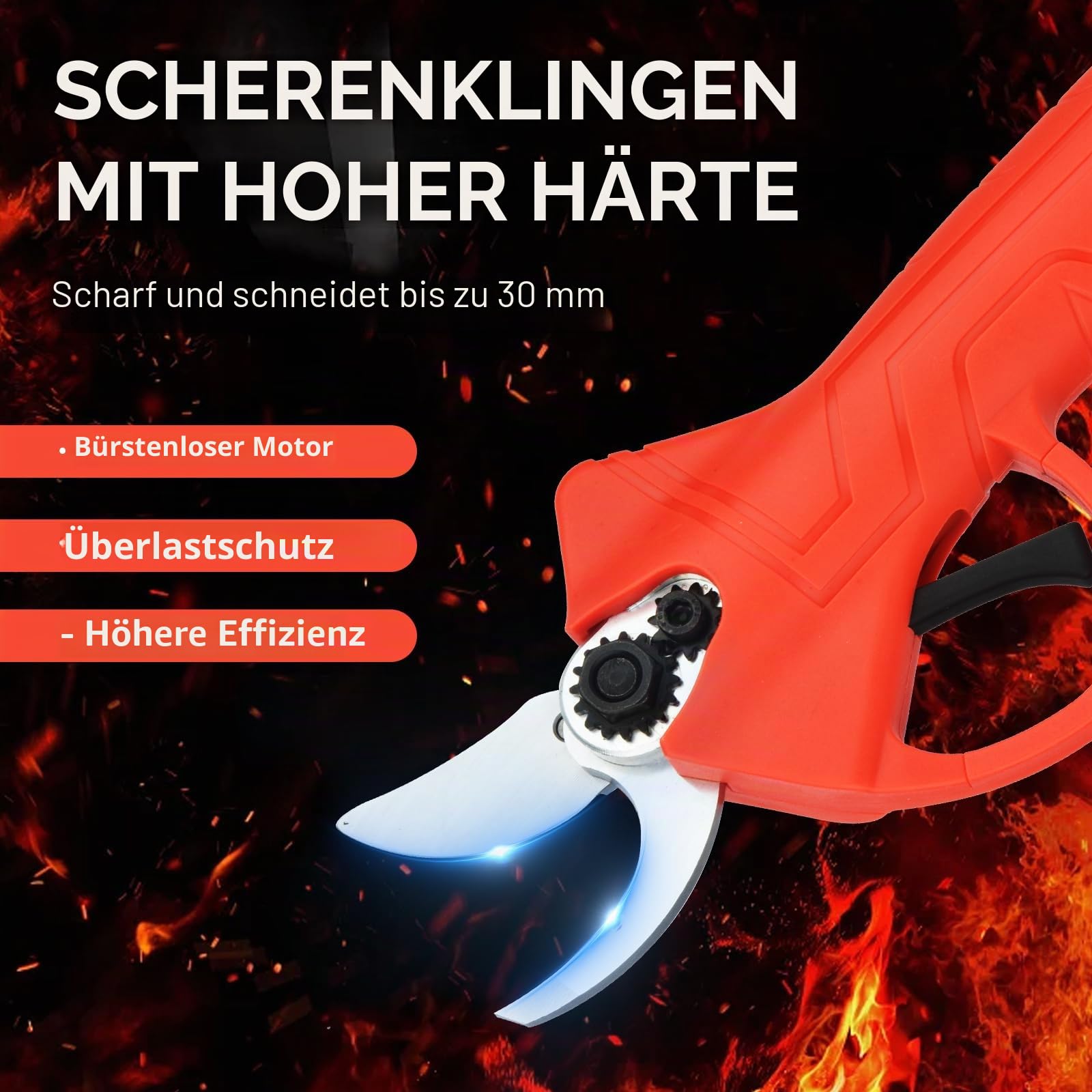 Akku Elektrische Gartenschere 30 mm Baumschere: Akku astschere mit 2PCS 21 V 2000 mAh Baterien für Garten, Äste, Blumenbeet