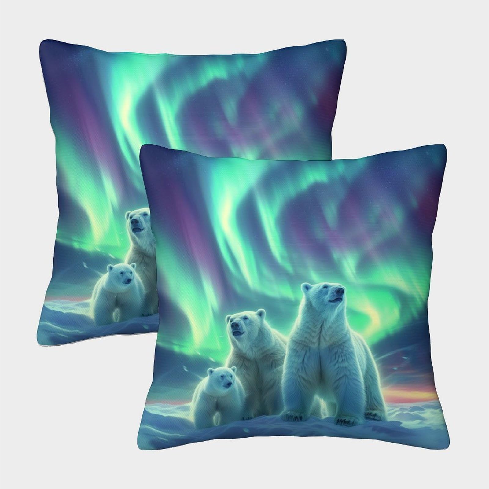 kaiyun 2 Pack Polar Bears,Starry Sky Borealis Pillow Case Home Decoration Sofa Cushion Cover 45x45cm