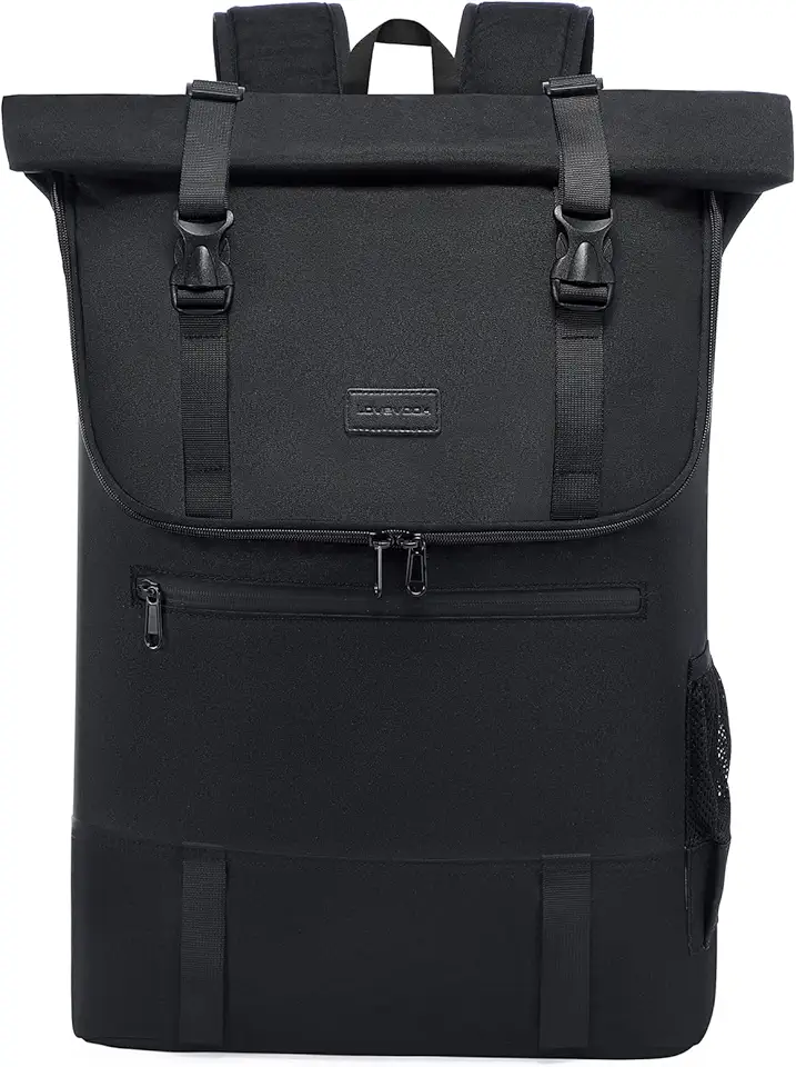 LOVEVOOK Rucksack Damen Herren groß Wasserdichter Laptop Rucksack 17,3 Zoll Rolltop Rucksäcke Schulrucksack Reiserucksack Handgepäck Flugzeug für Uni Arbeit Reisen, Schwarz