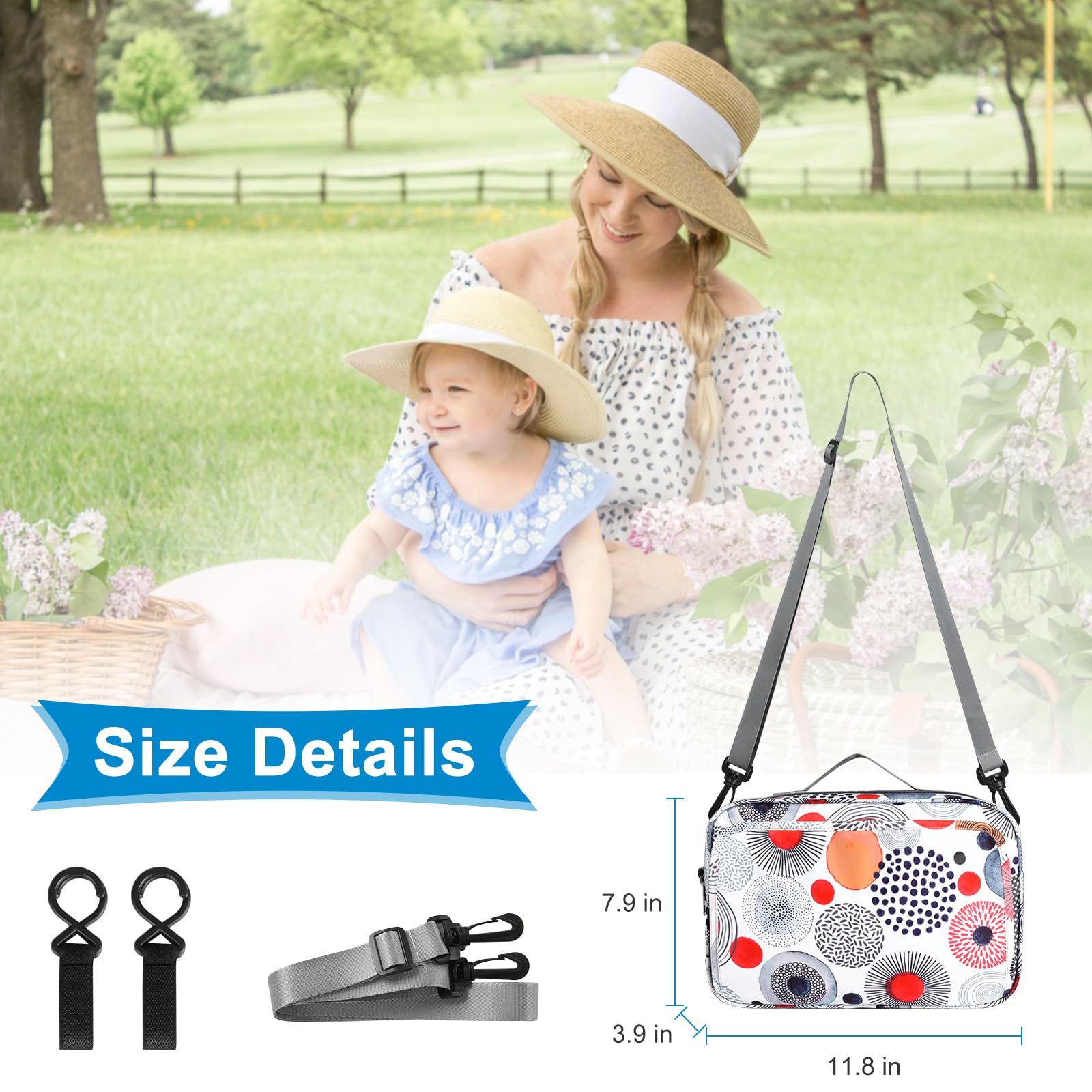 Accmor Organiseur universel pour poussette avec poche isotherme pour porte-gobelet, double usage, grande capacité, accessoires pour poussettes Uppababy, Doona, Nuna