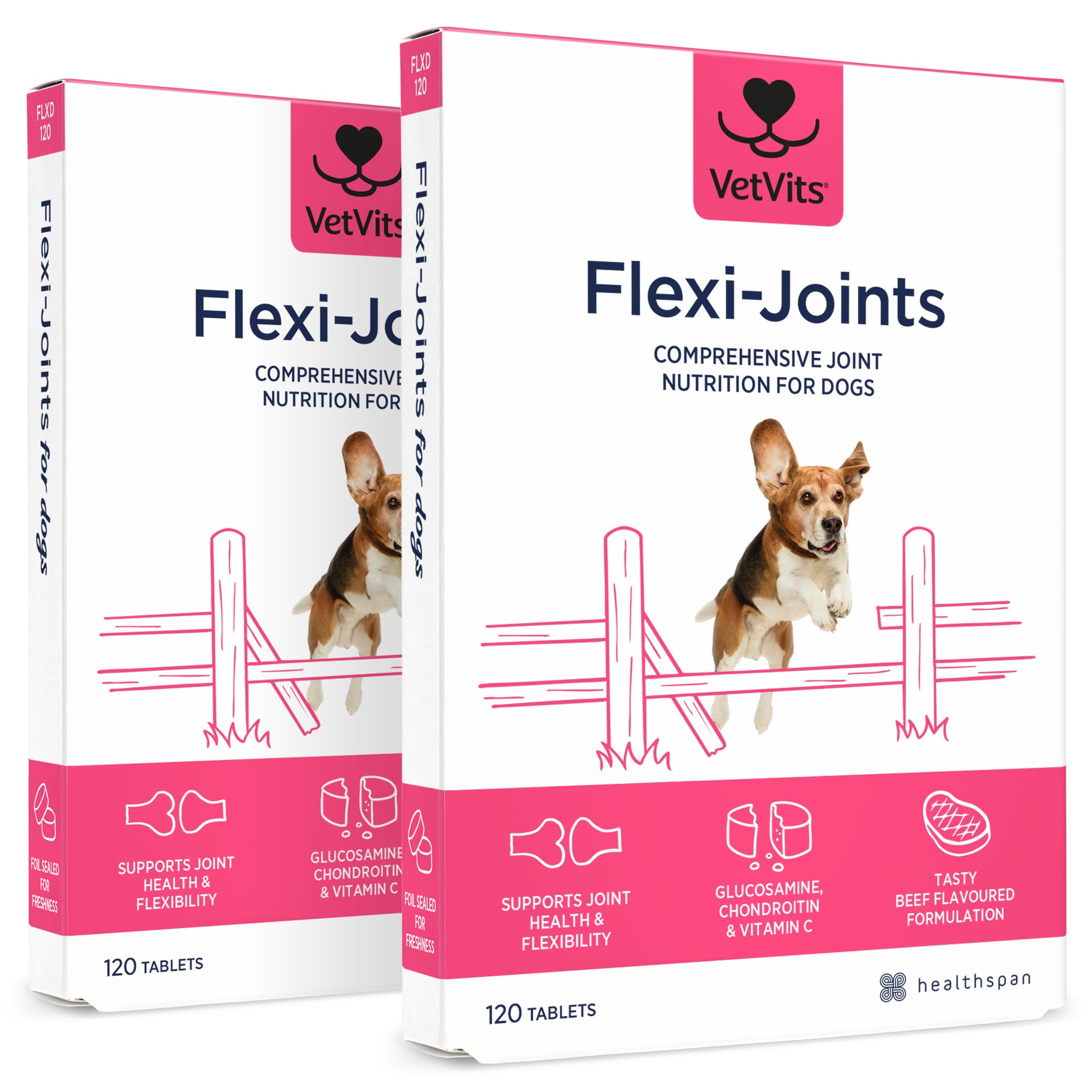 Flexi-Joints For Dogs | Supports your Dog's Joint Health | Blend of Glucosamine and Chondroitin | With Vitamins C & E | Delicious Beef Flavour (240 Tablets)