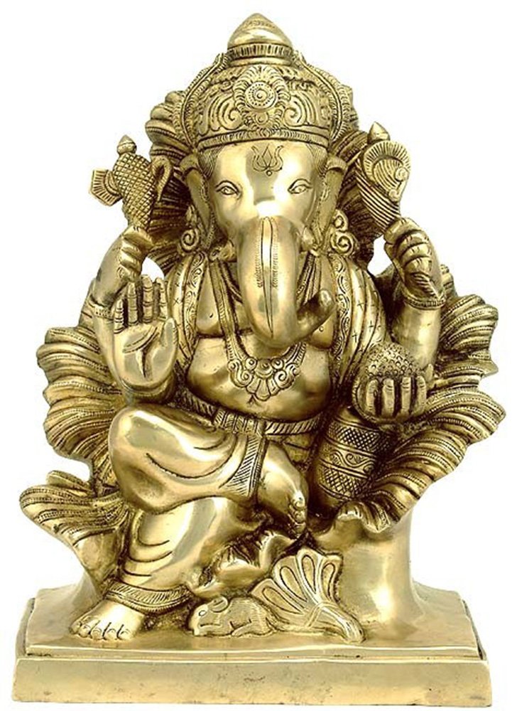 Statue de Lord Ganesha en laiton doré poli pour une décoration intérieure élégante