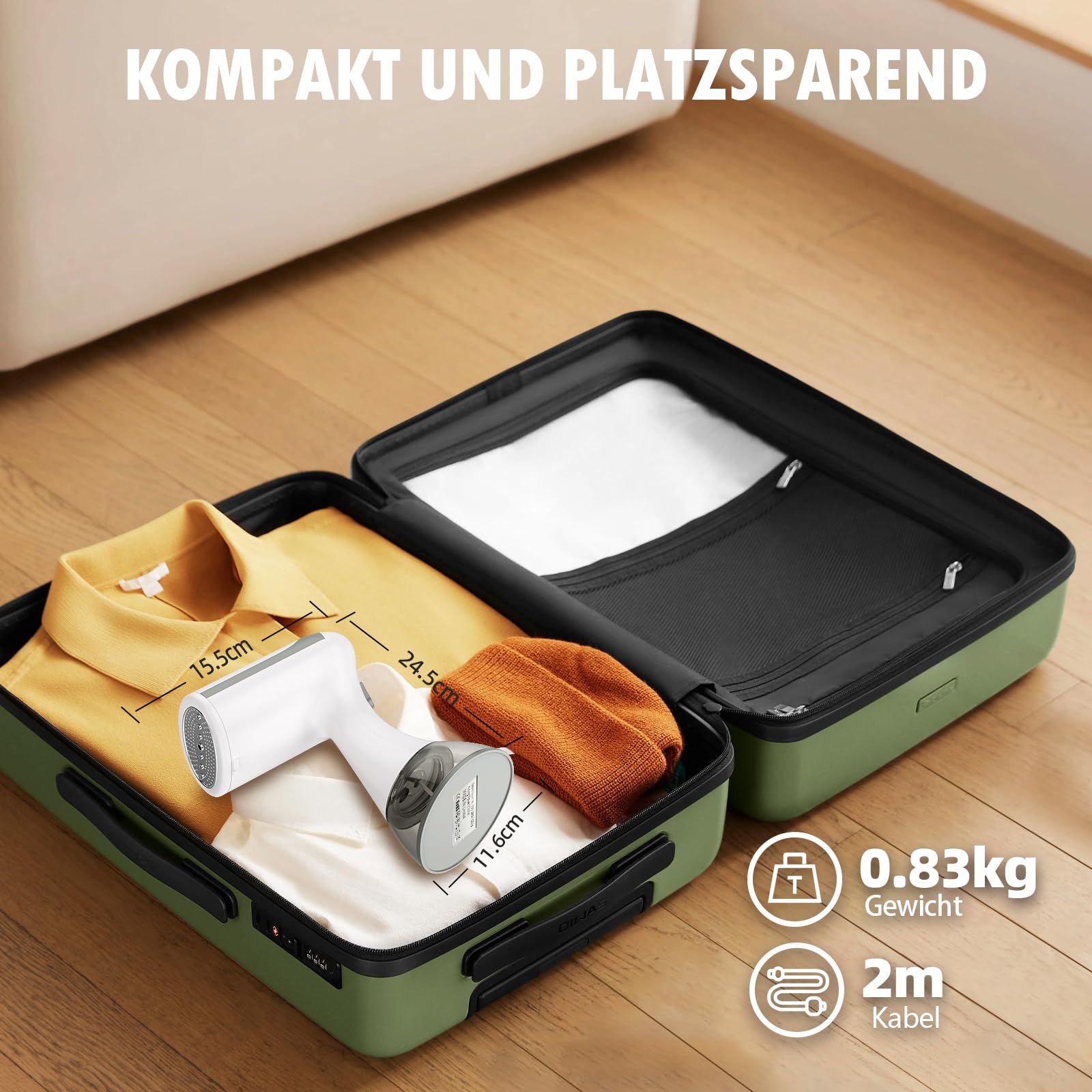 Steamer Dampfglätter mit 300ml Abnehmbarer Wassertank, 1500W, 20 Sekunden schnelles Aufheizen, Reise Dampfglätter, der für Vertikale und Horizontale Verdampfung Verwendet Werden Kann