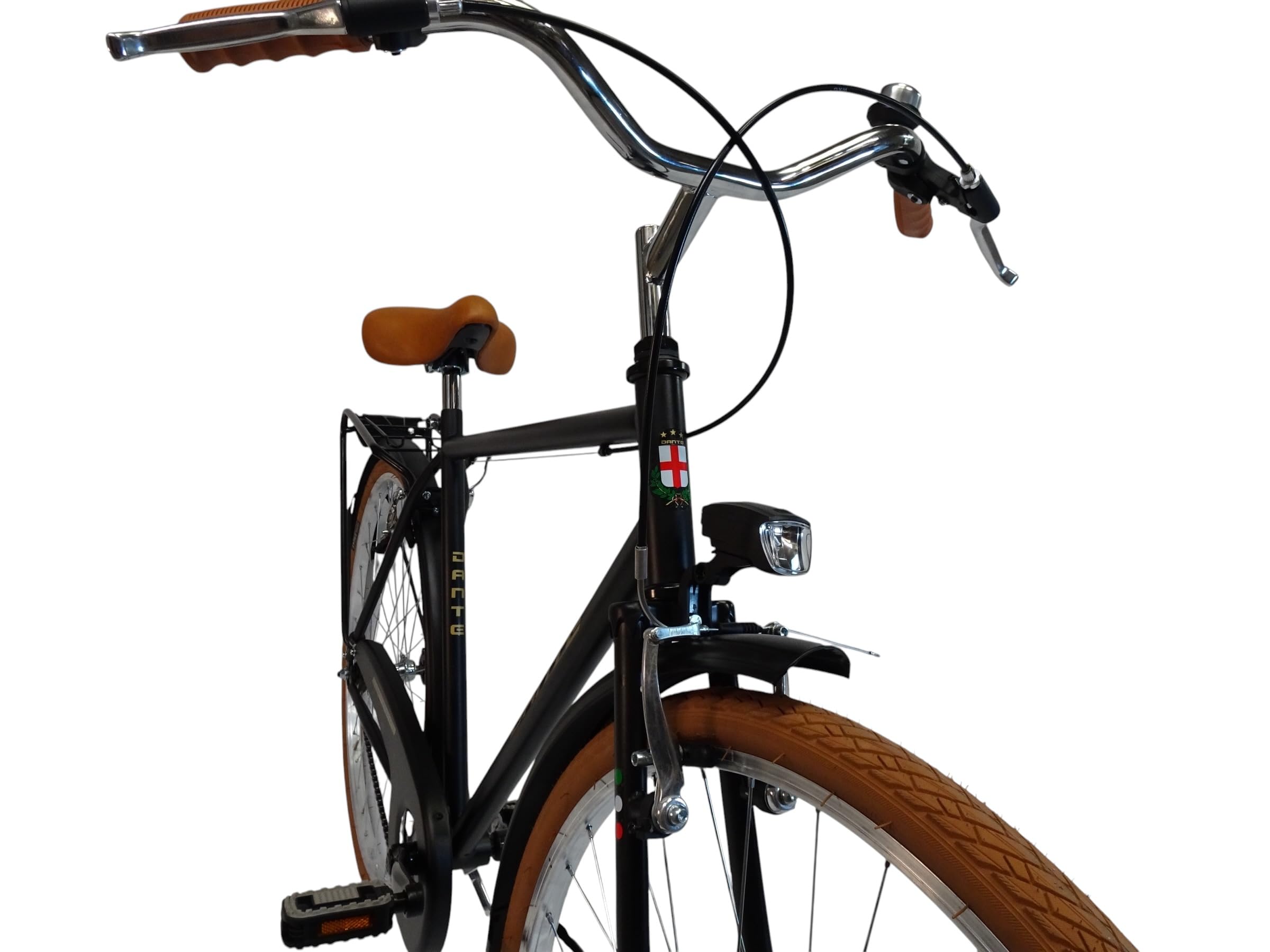 Bici da Città calssica da uomo, Telaio in Acciaio, Ruote 28", Monomarcia 1V, Freni V-Brake, con Portapacchi Posteriore e Luci, Stile Retrò, particolari miele