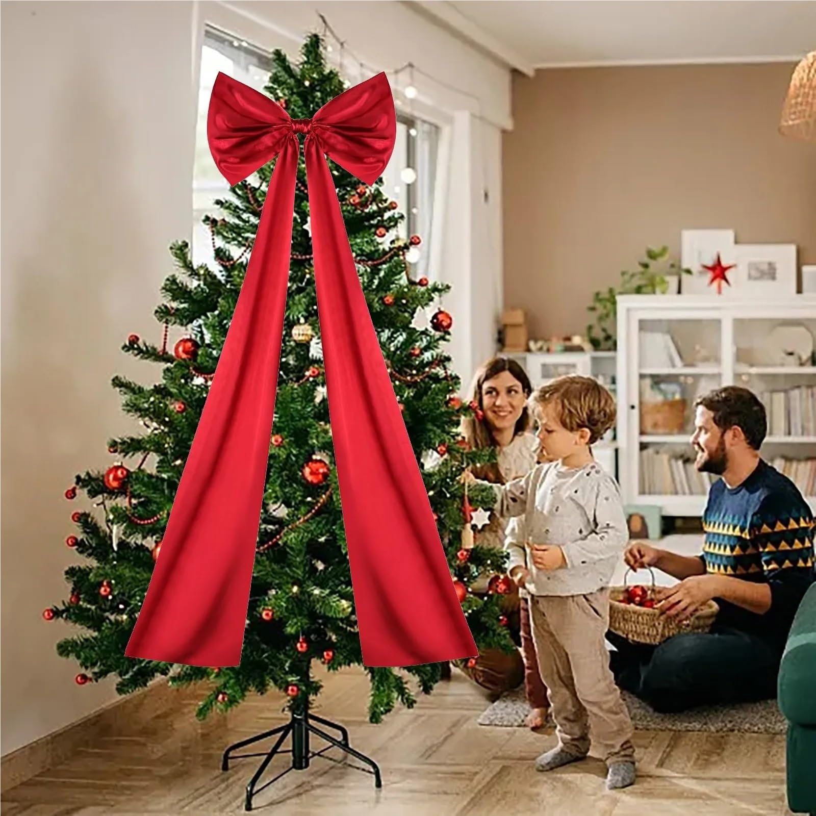 Schleifen Weihnachten 120 cm extra große rote Schleife aus Satinband mit Langen Bändern for Weihnachtsbaumspitzen, geeignet for Zuhause, besondere Anlässe und Kleider for Damen(Red)