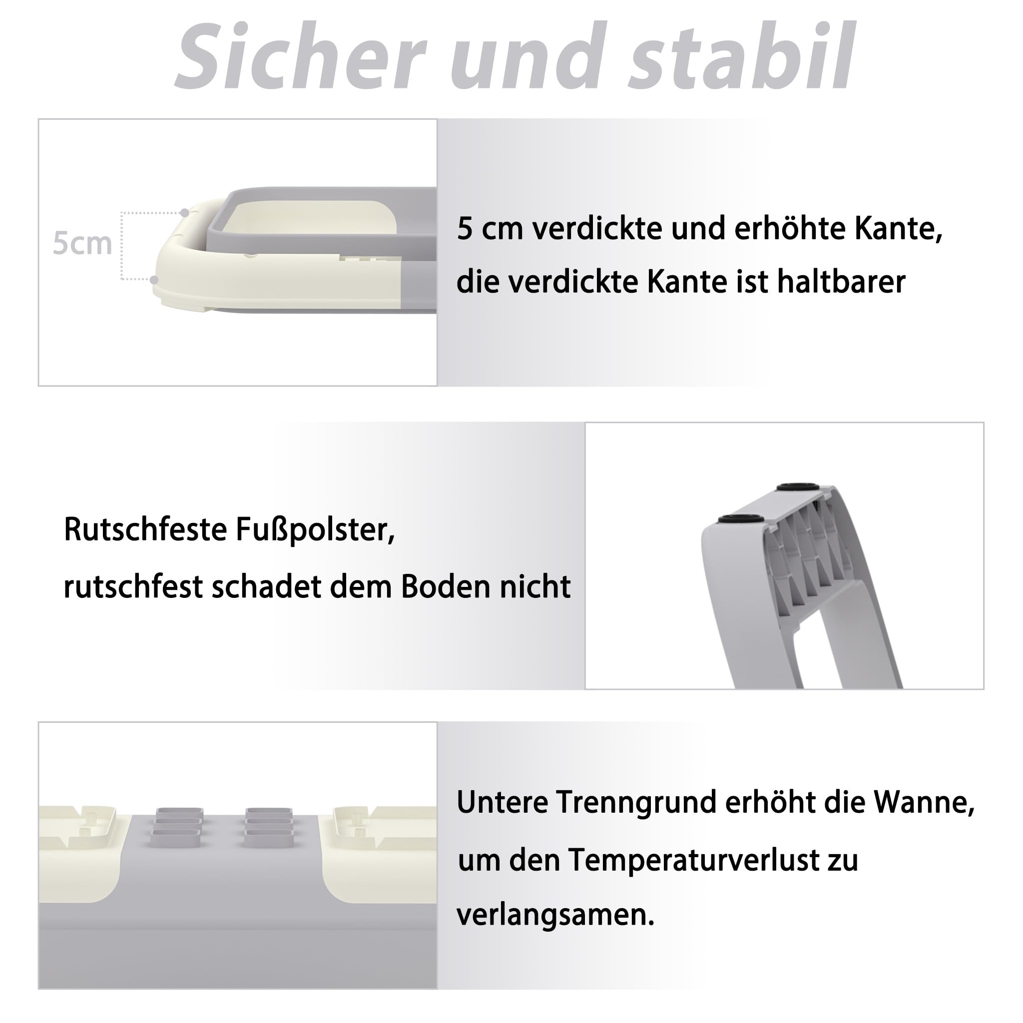 YRHome Wanna dla niemowląt, składana, ergonomiczna, z matą łazienkową, ekranem dotykowym, wyświetlaczem LCD dla noworodków, szara + biała