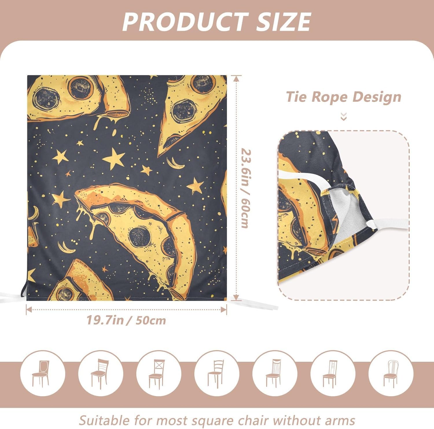 ALAZA Pizza Stars Moon Chair Back Cover Set of 6, Washable Reusable Removable Chair Slipcovers Decorative Chair Cover for Home Kitchen Wedding Party