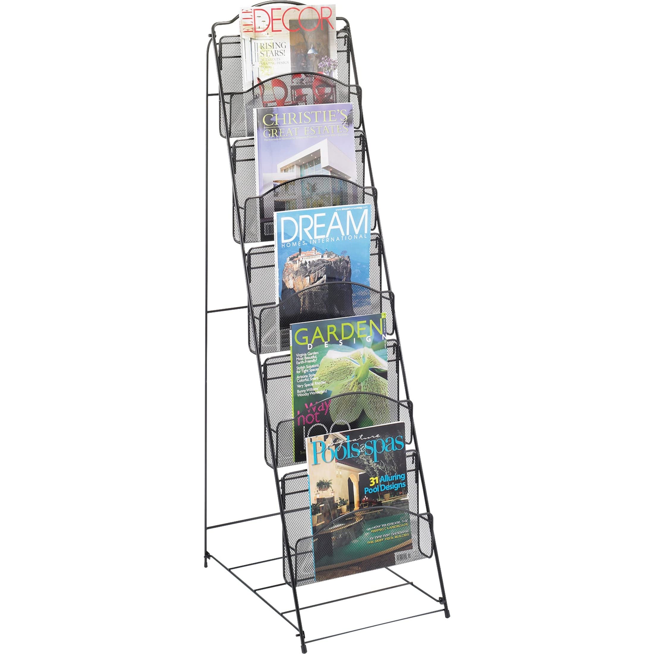 Photo 1 of Safco Products Onyx Floor Literature Organizer Rack, 5 Pocket, 6461BL, Black Powder Coat Finish, Durable Steel Mesh Construction, Space-saving Functionality