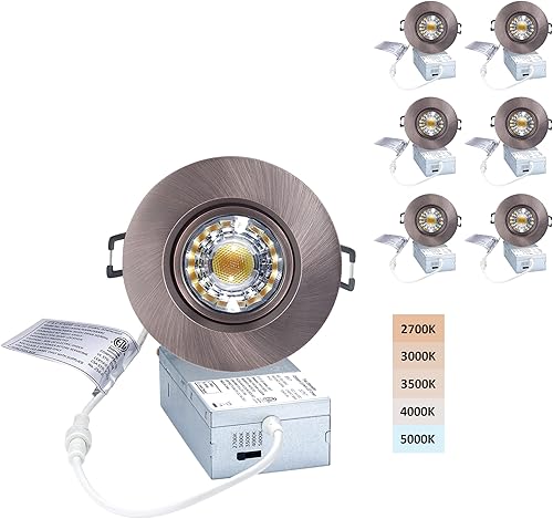 POPANU Foco giratorio de cardán empotrable sin lata, 5 CCT de 3 pulgadas, lámpara de techo de globo ocular, lámpara empotrada regulable con caja de