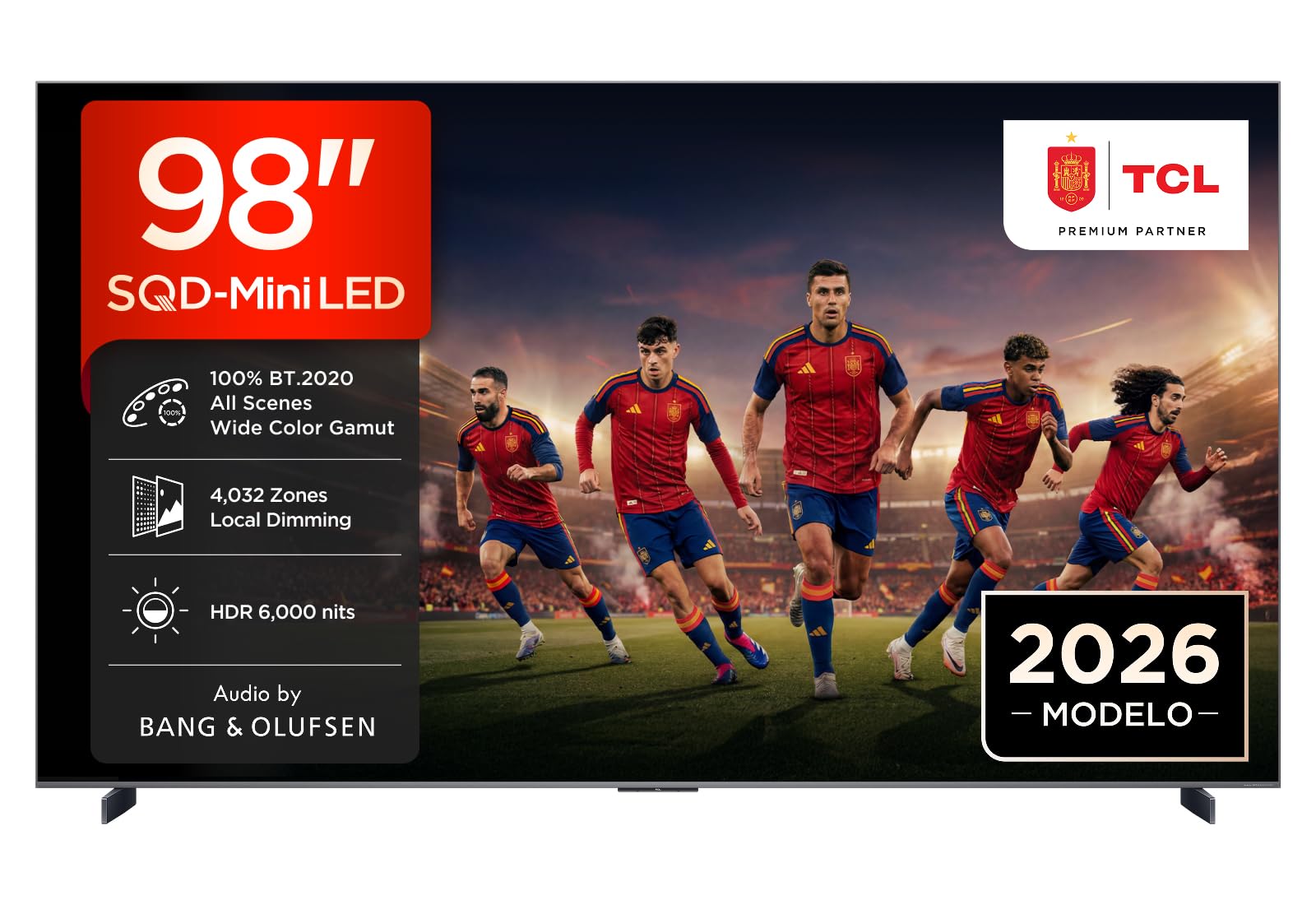 TCL 98C8L Televisor 98 Pulgadas SQD-Mini LED 4K Smart TV, HDR 6000 nits, 4032 Local Dimming, 144Hz Motion Clarity Pro, Bang & Olufsen, Dolby Vision IQ & Atmos, Game Master, Google TV, Apple AirPlay 2