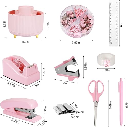 Miniatura 2 de Desk Organizers and Accessories Set with 360-Degree Rotating Pen Holder, Tape Dispenser, Stapler, Staple Remover, 1000 Staples, Tape, Clips Set,