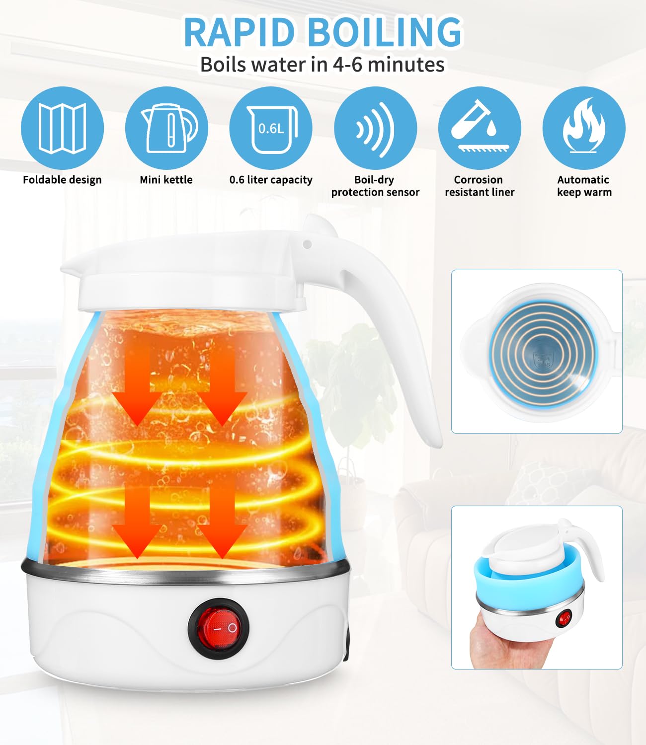 Bollitore Pieghevole In Silicone Da 600 Ml - Con 2 Bicchieri, Per Viaggi E Campeggio - Foto 12