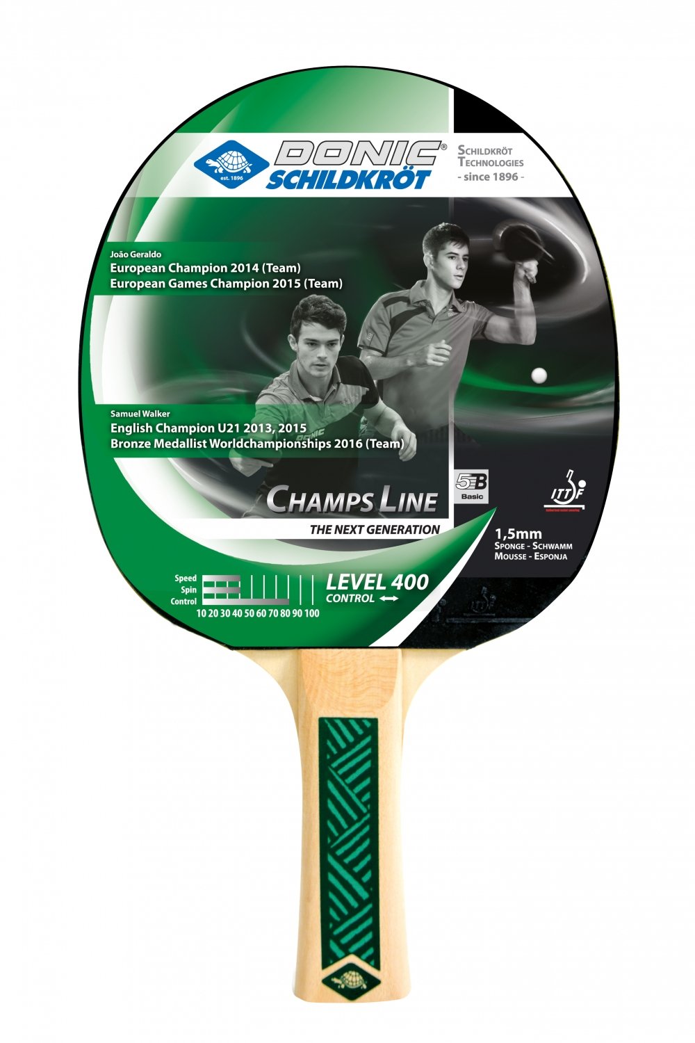 Donic-Schildkröt Champs Line 400 Table Tennis Bat, 1.5 mm Sponge, Jade Pad - ITTF, 705142,multicoloured