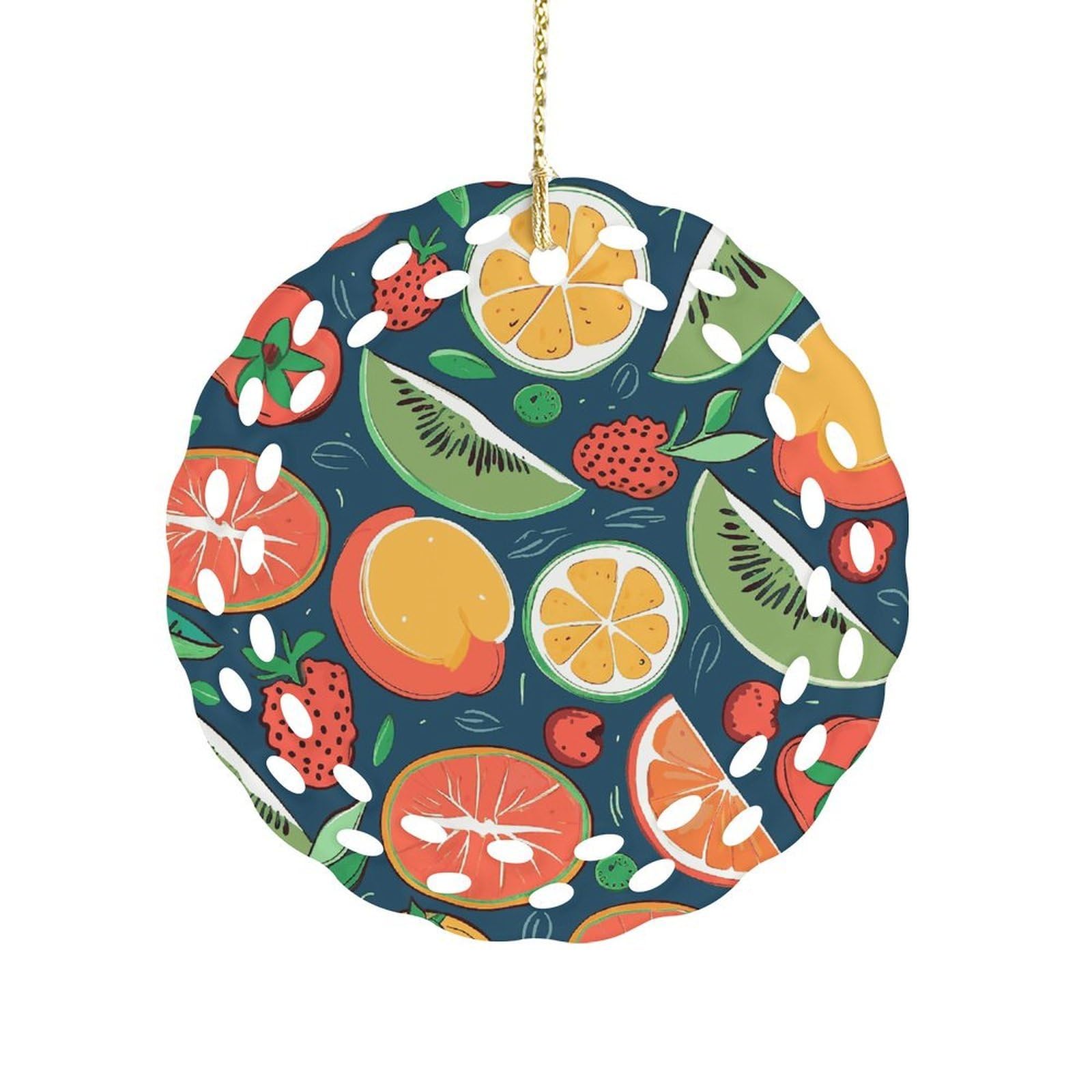 Fekiloot Women's Style Fruits Pattern Ceramic Ornaments 3 Inch Round,Holiday Keepsake For ,Girls,Pet Owners,Hanging Ornament Gifts Idea For Home