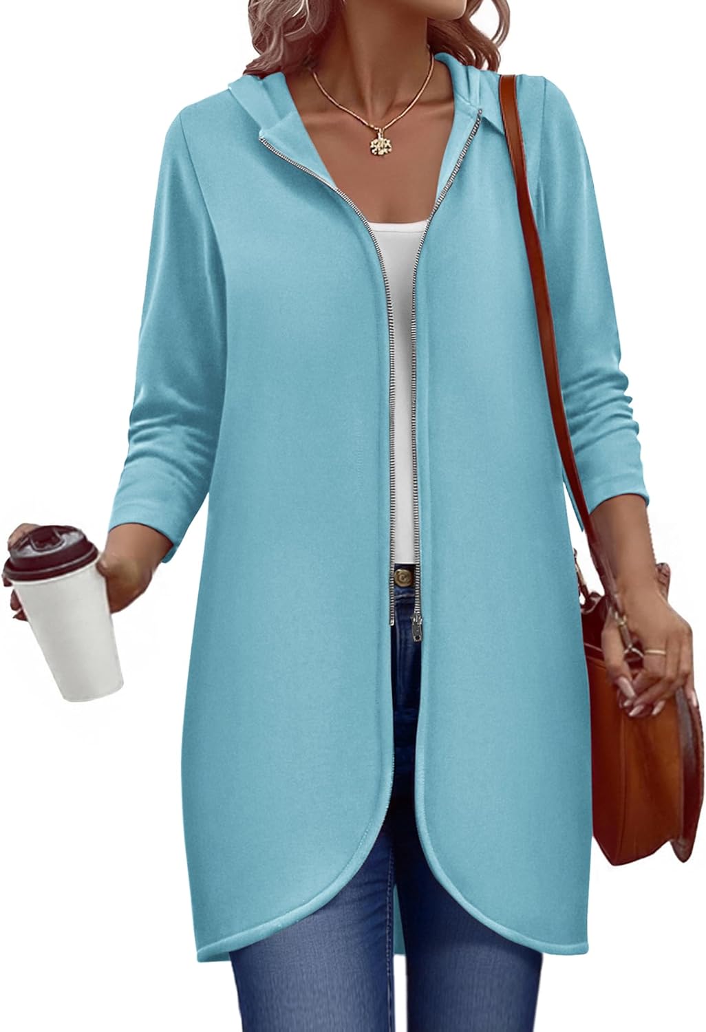 Zeagoo Women's Fall Jacket 2025 Zip Up Hoodies Long Sleeve Long Tunic Sweatshirts Oversized Fleece Casual Coat with Pocket