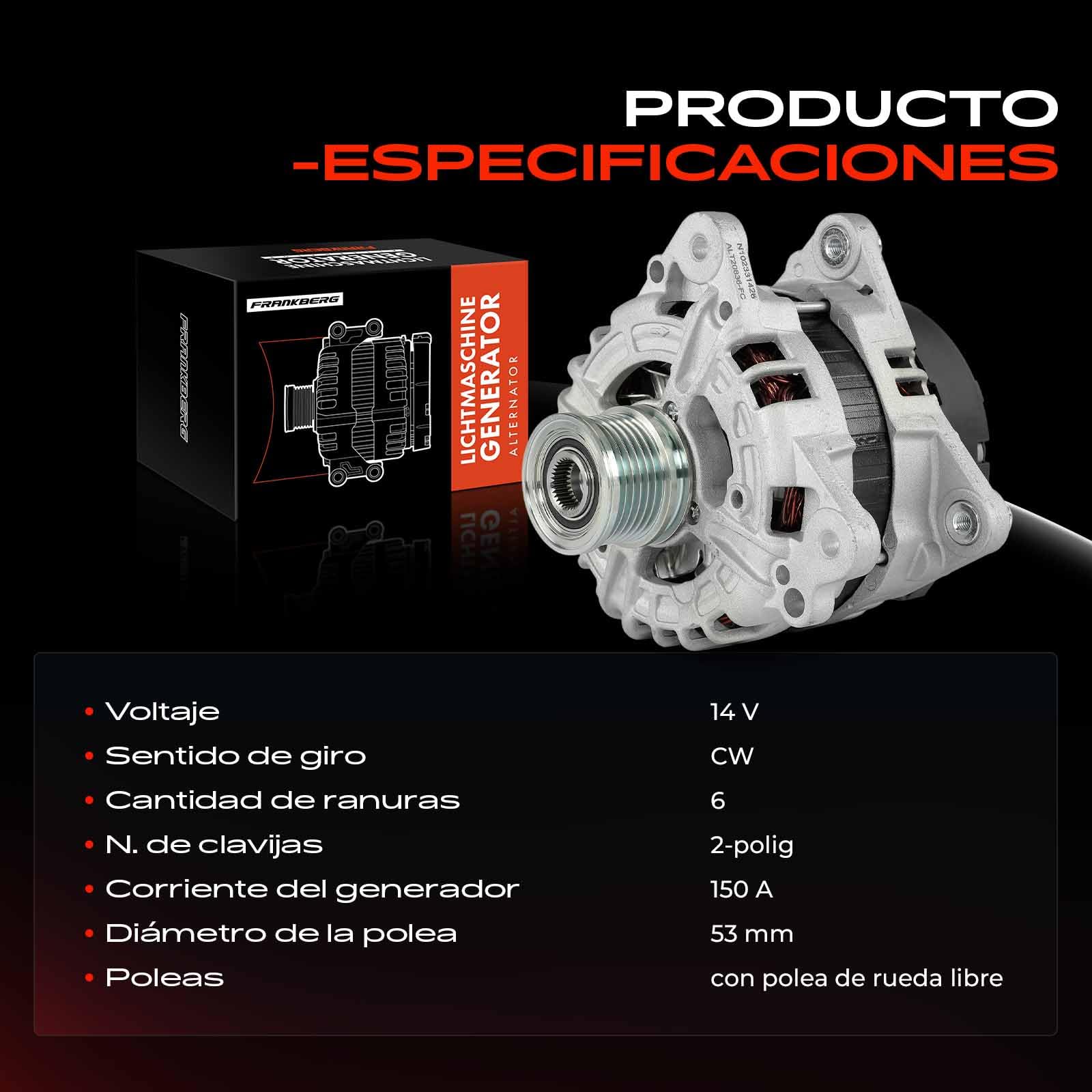 Frankberg Generador alternador 150A de 2 polos 03L903017