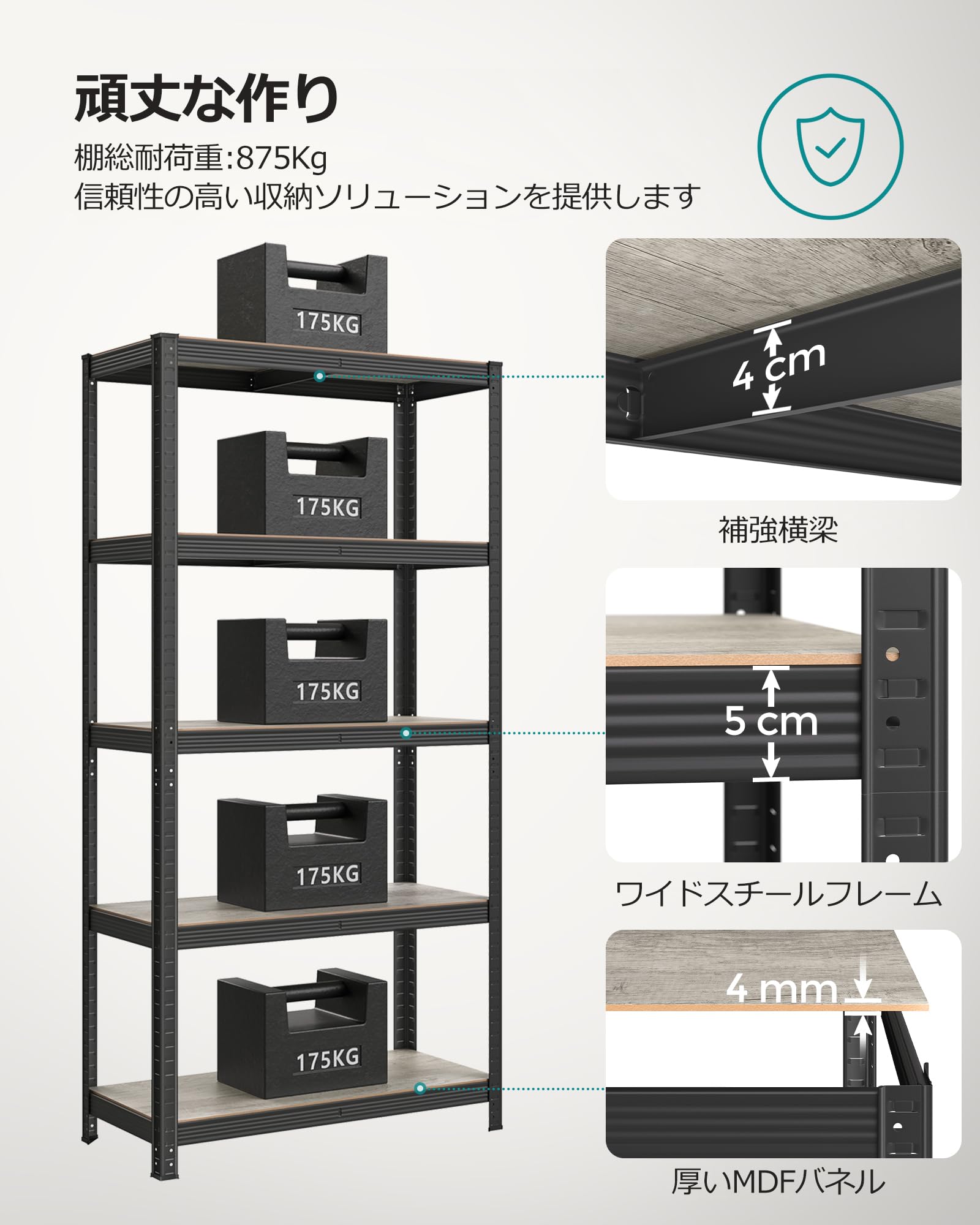 Amazon｜SONGMICS スチールラック メタルラック 5段 ネジなし