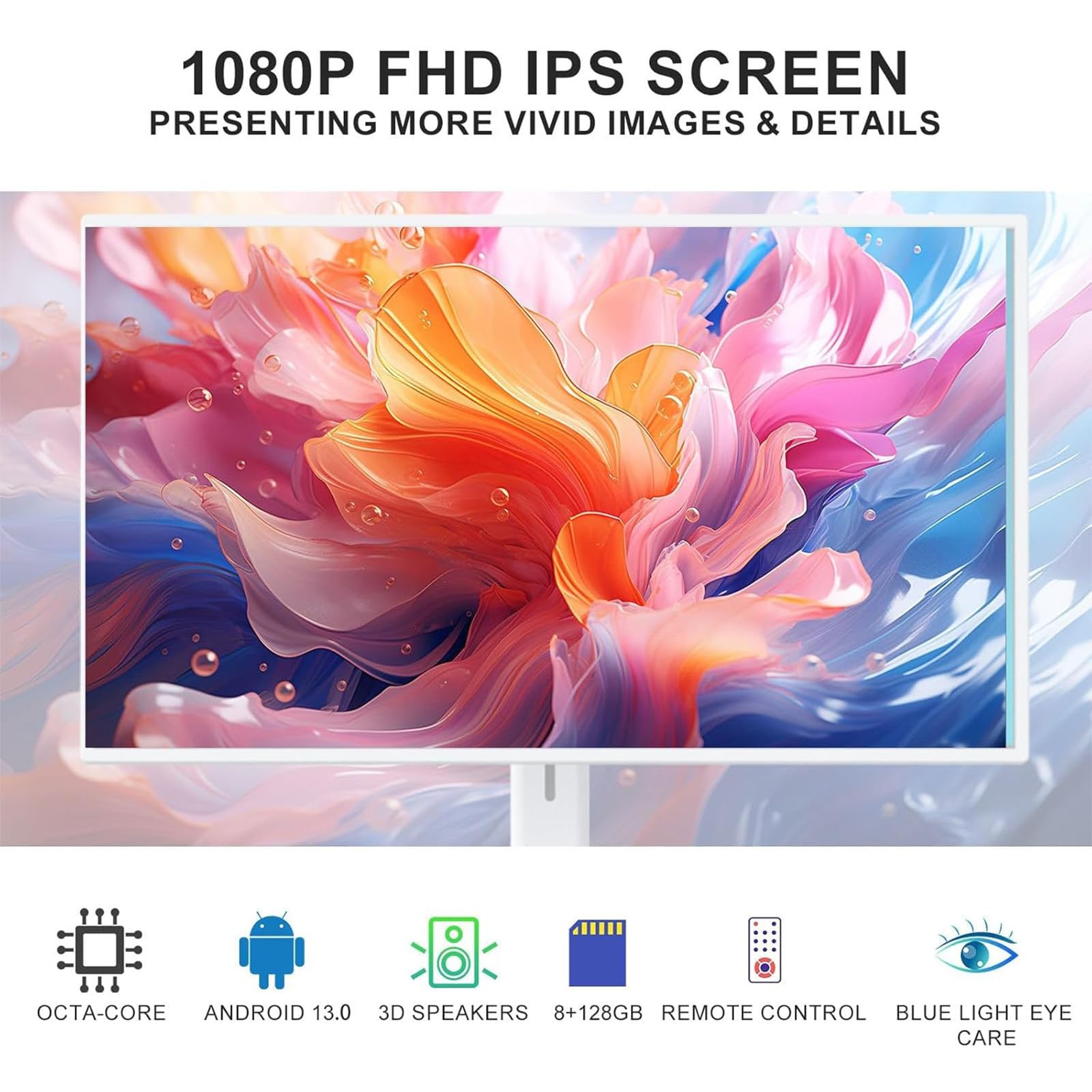 Smart TV Portatile da Esterno da 21.5/24/27/32" 1920x1080, 8+128 GB di RAM, Fotocamera da 13 MP, Proiezione su Schermo Wireless, Trasmissione in Diretta, Touch Capacitivo Completo 27in