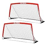 RUNBOW 6x4 ft Portable Kids Soccer Goal for Backyard Practice Soccer Net with Carry Bag (6x4 FT, 2 Pack, Red)