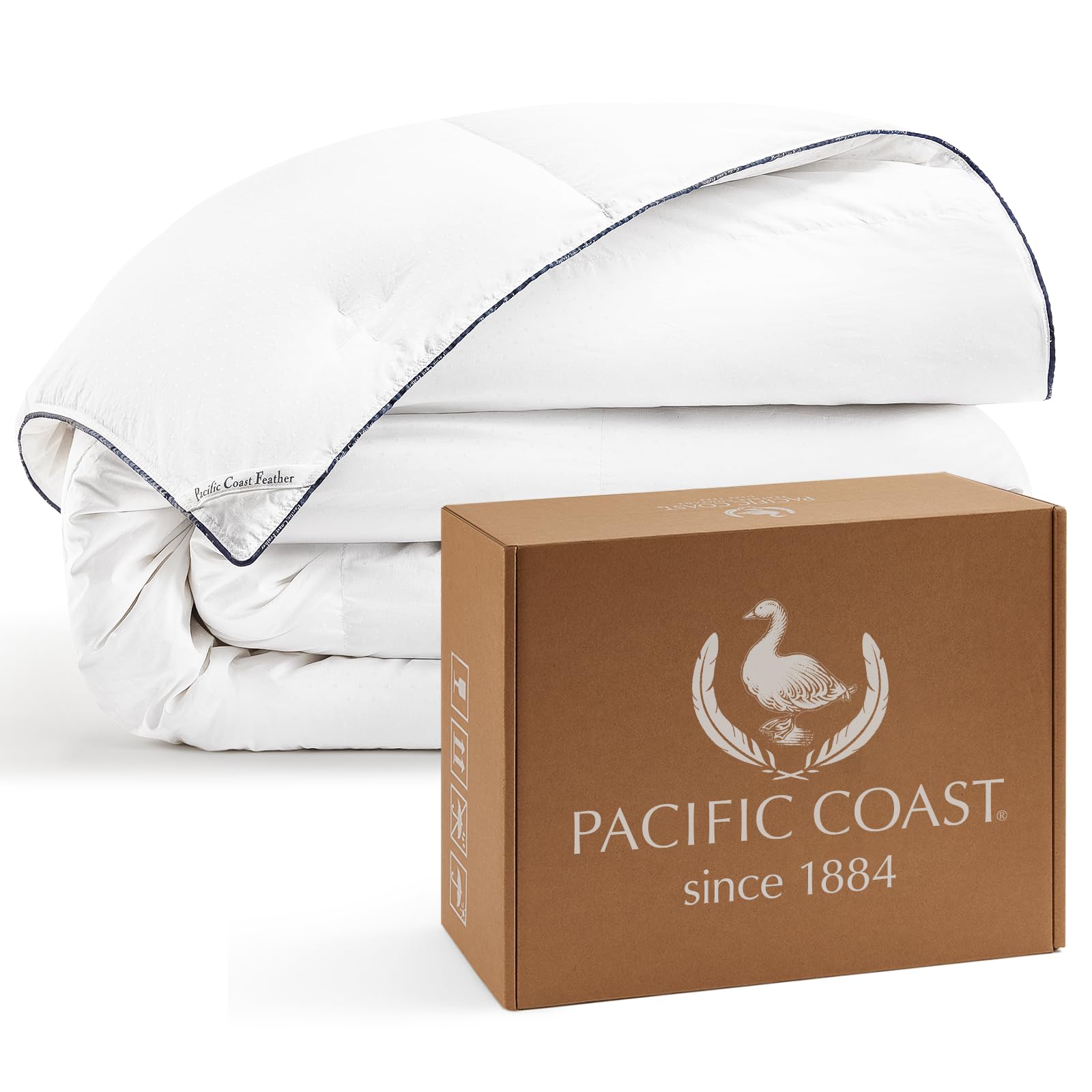 Pacific Coast Twin Comforter Filled with White Goose Down Bed Comforter, Fluffy All Season Luxury Hotel White Duvet Insert with 8 Loops, 60