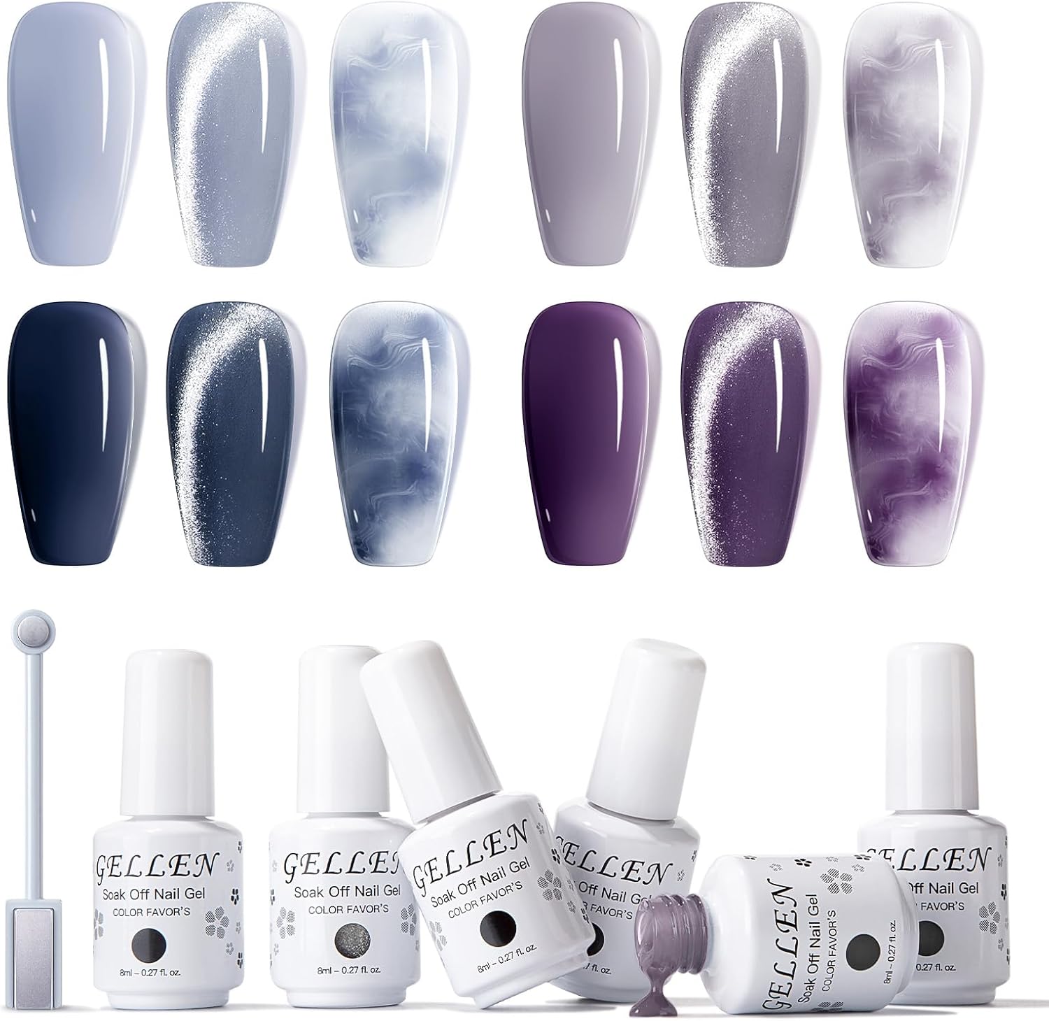 Gellen Gel Nail Polish Kit 4 Mysterious Colors Blue Purple Jelly Gel