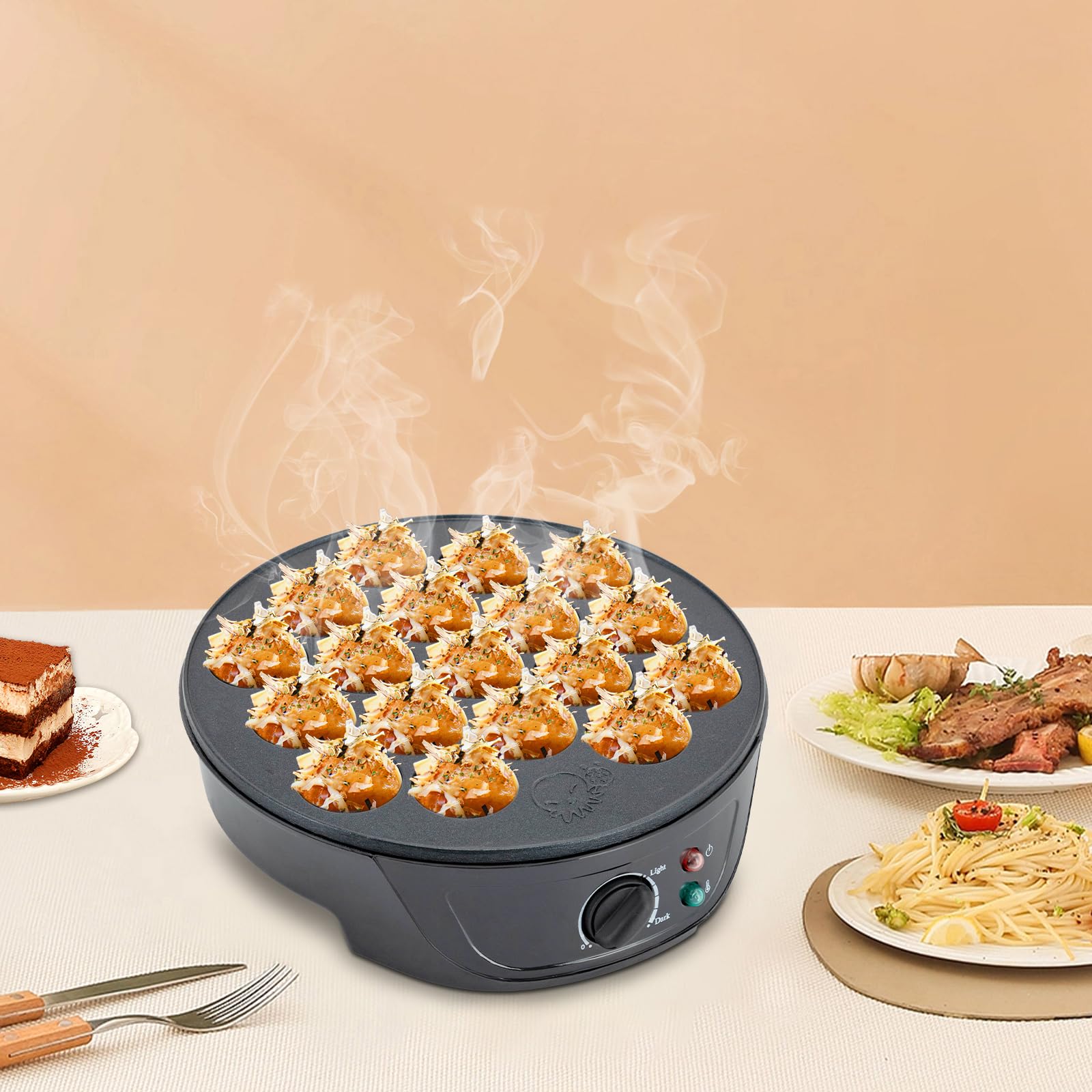 750W Takoyaki Maker Elettrico 18 Fori Antiaderente Nero Bistecchiera Poffertjes