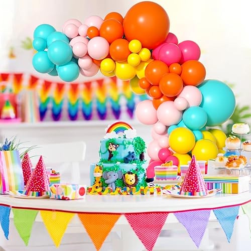 Miniatura 72 de Arco de globos de dinosaurio azul, verde y naranja, 121 unidades, cumpleaños de niños, decoraciones de baby shower Verde Naranja Azul