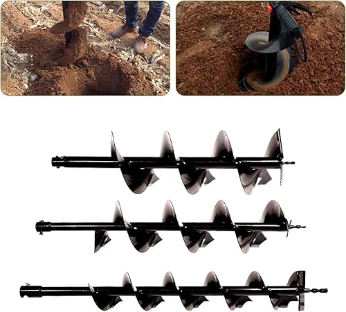 Miniatura 6 de DOONARCES Juego de brocas de taladro de tierra de 4, 6 y 8 pulgadas, 3 brocas para perforar agujeros para postes para barandillas de valla, granja,