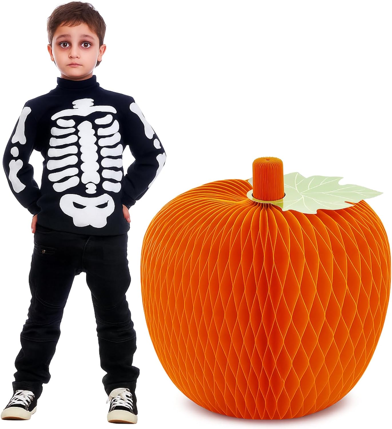 20'' Giant Honeycomb Pumpkin Decorations 3D Paper Pumpkins Honeycomb Extra Large Reusable Farmhouse Fall Home Centerpiece Ornaments for Halloween Thanksgiving Fireplace Desktop Floor Decor(Orange)