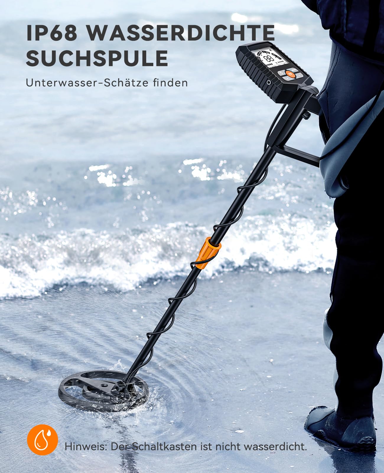 SUNPOW Détecteur de Métaux Étanche pour Adultes et Enfants, Grand Écran LCD, Détection Fiable Anti-Interférence, 4 Modes, Bobine de Recherche IP68