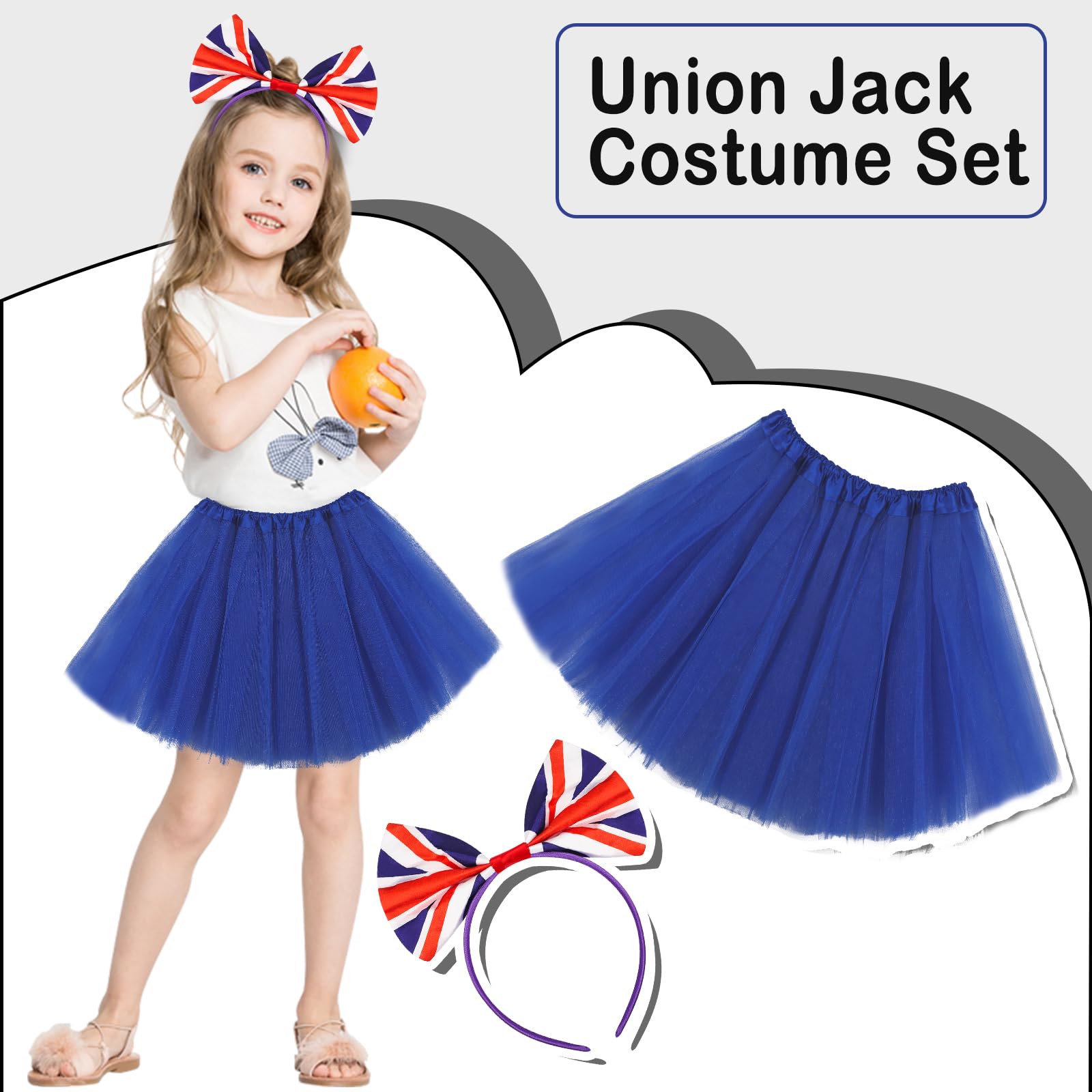 KMLGY 2Pcs Union Jack Costume Set including Union Headband Tutu Skirt for British National Day Royal Event Indoor or Outdoor Street Party (Blue) - Image 4
