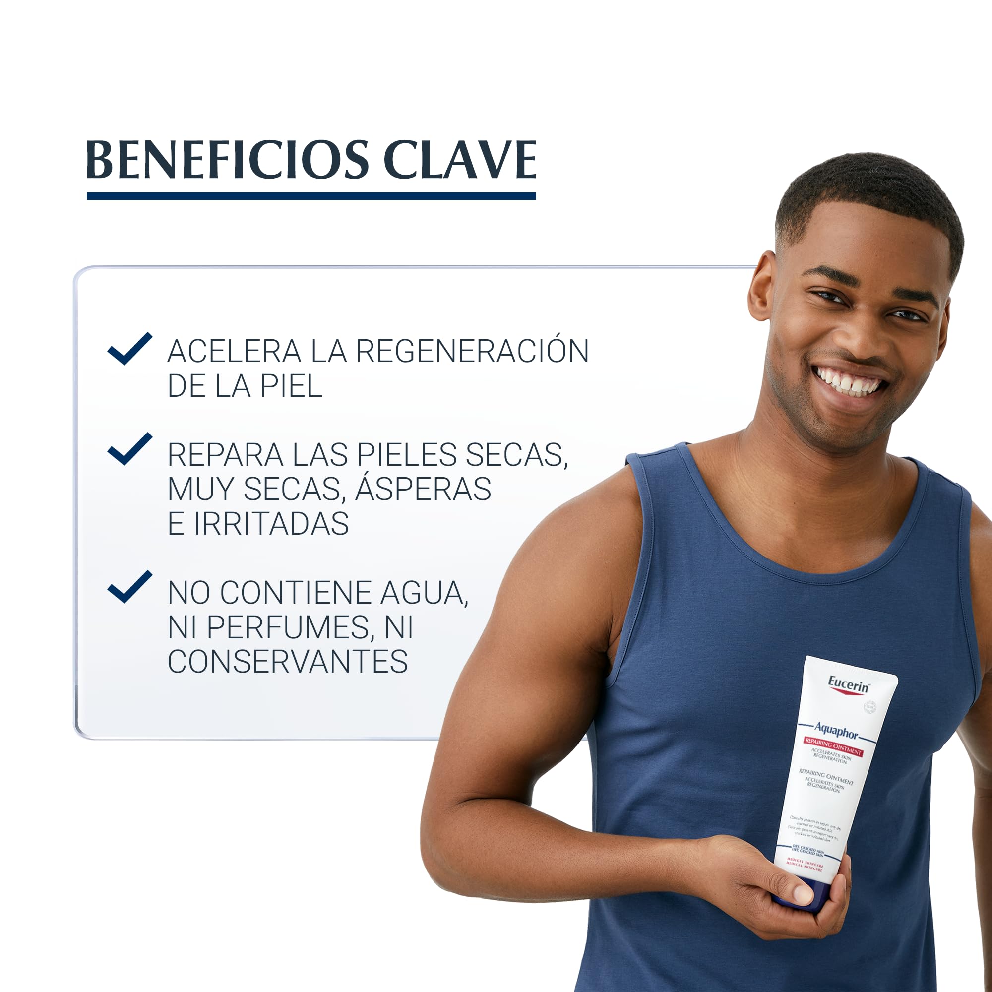 Eucerin Aquaphor Pomada Reparadora 220 ml – Crema Corporal Hidratante para Piel Seca y Agrietada - Pomada Cicatrizante con Pantenol y Bisabolol que Calma y Regenera - Sin Perfume y No Comedogénica