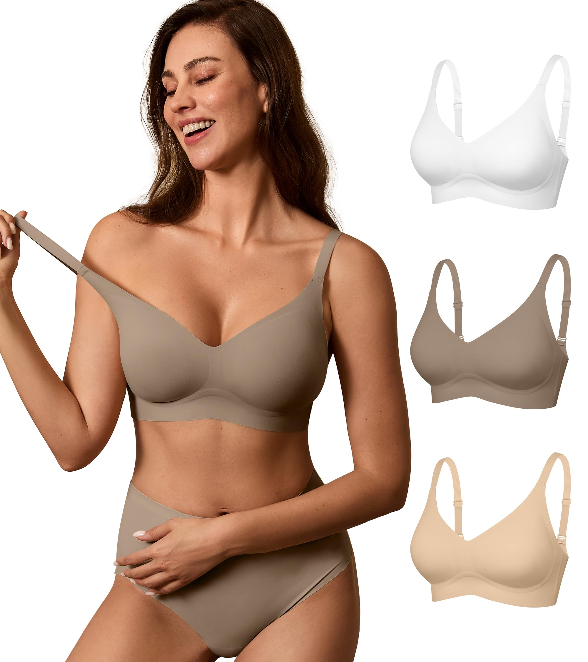 DEANGELMON Seamless Bras for Women No Underwire Comfortable Push Up Bra V Neck Wireless Bralette Full Coverage Wire Free