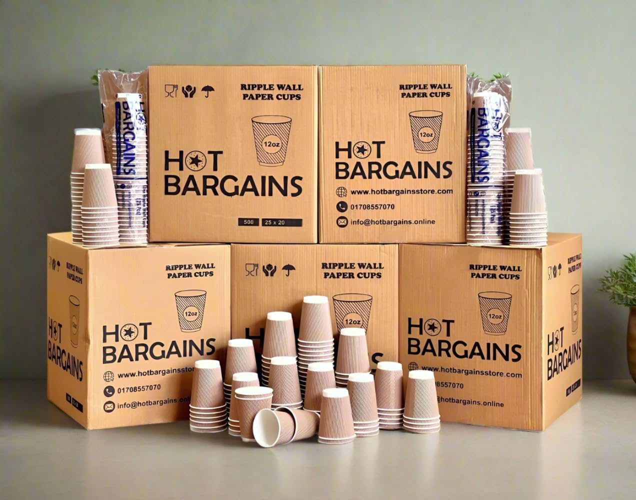 HOT BARGAINS Kraft Paper Coffee Cups 12oz/360ml, Pack of 1000, Triple Wall Insulated Hot Drink Cups (1000, 12oz) โ image 1
