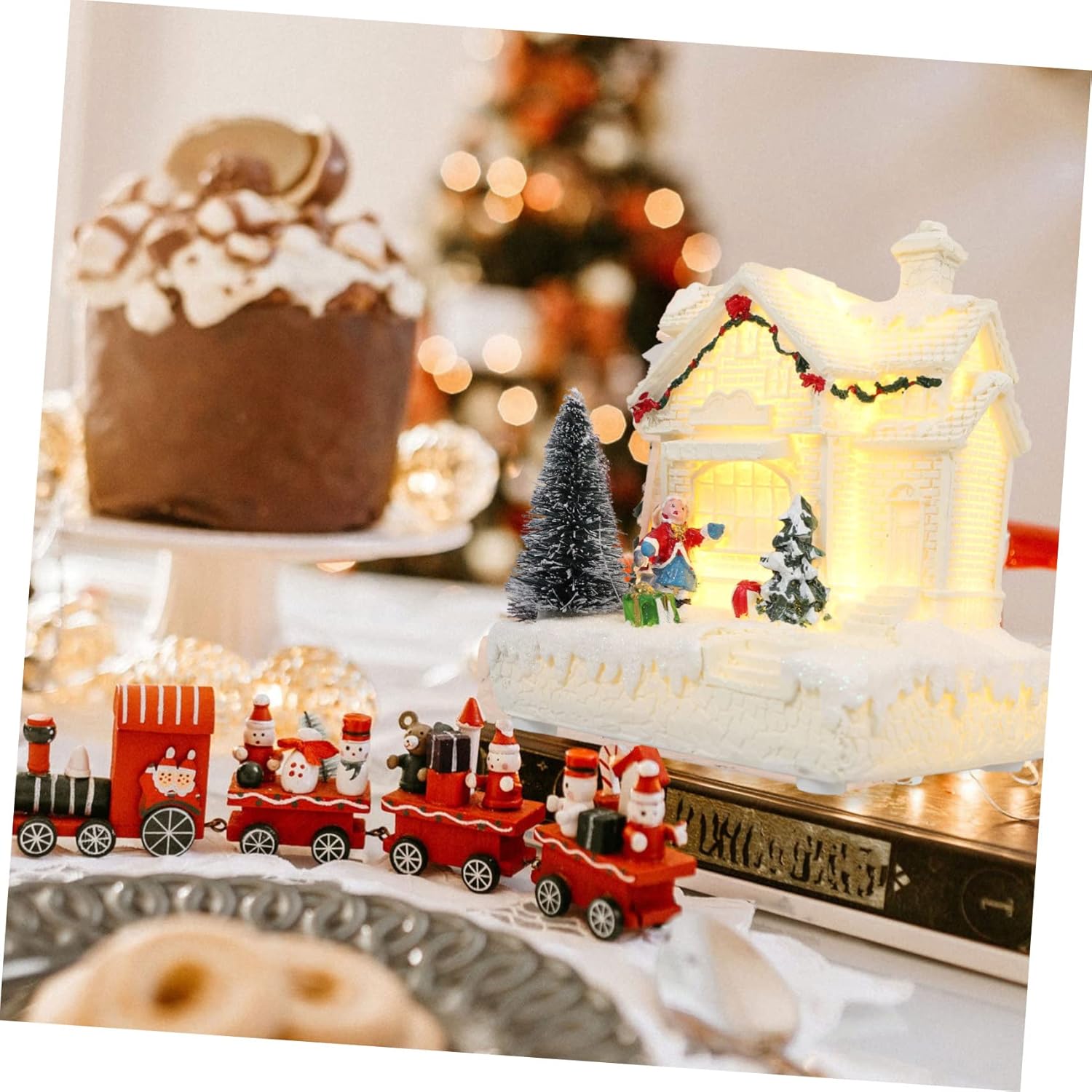 Mobestech 1pc Christmas Mini House Decor Christmas Adornment Festive Night Light for Home Office Unique Desktop Landscape Decor for Holiday Celebrations