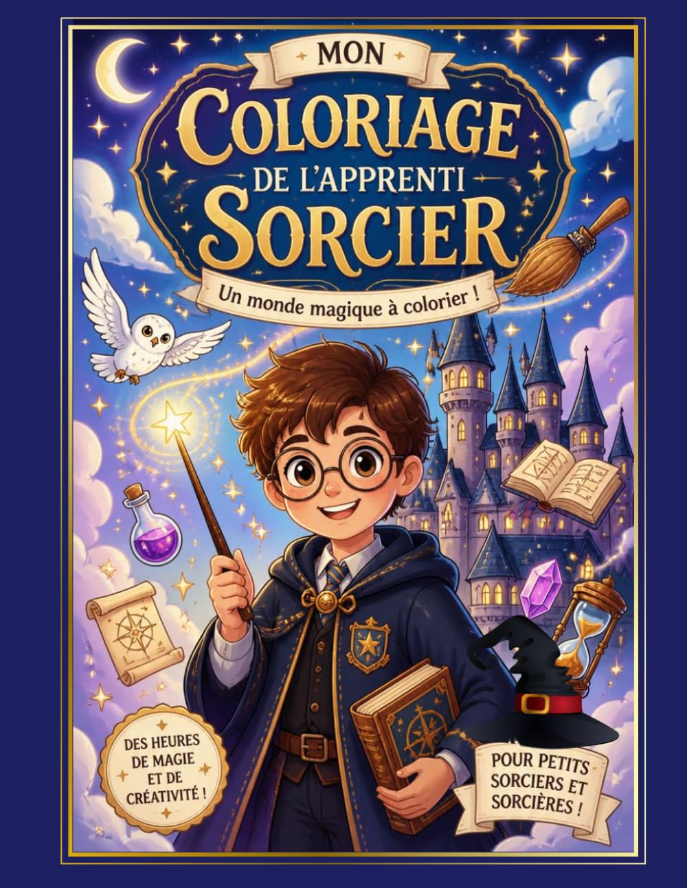 Le Petit Apprenti Sorcier : Livre de Coloriage Magique: Un voyage enchanté à l'école des sorciers avec des dessins mignons, des sorts et des créatures fantastiques pour enfants.
