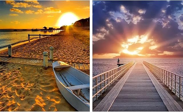 HORPKUN 2 Pack 5D Diamond Painting Kits, Full Drill Diamond Sun Picture Art Kits, DIY Kids Adults Crystal Art Kits for Home Wall Decor 40x30cm, Sunrise and Sunset