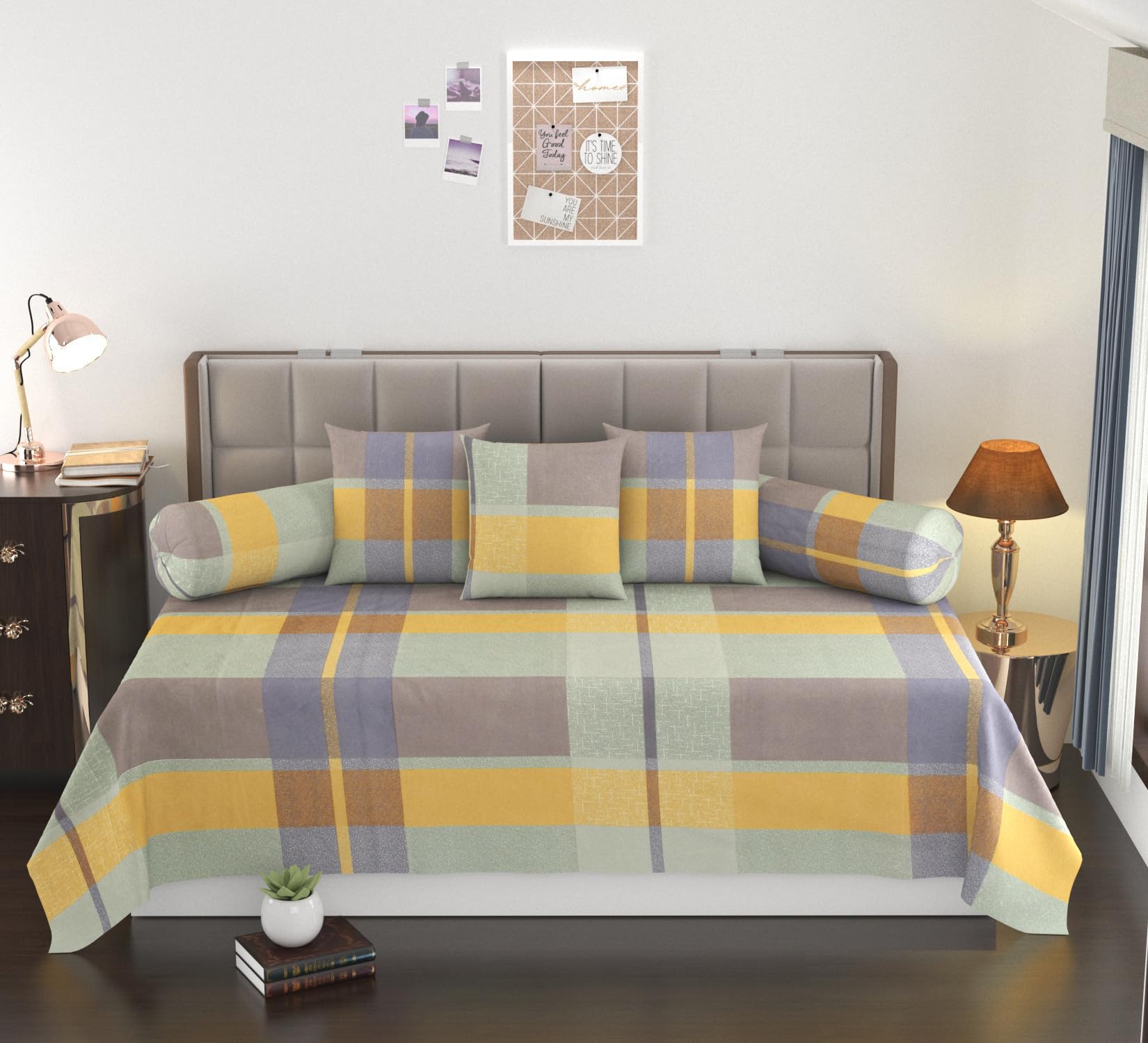CHHILAKIYA Super Soft Tweed Flower Design Pure Cotton Designer Printed Standard Diwan Set(1 Single bedsheet, 3 Cushion Cover, 2 Bolster Cover, Light Green)-picture-23