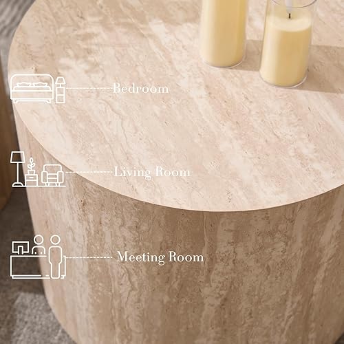 Miniatura 3 de Juego de 2 mesas auxiliares redondas, mesa auxiliar anidable de madera para sala de estar, balcón, oficina, sin montaje