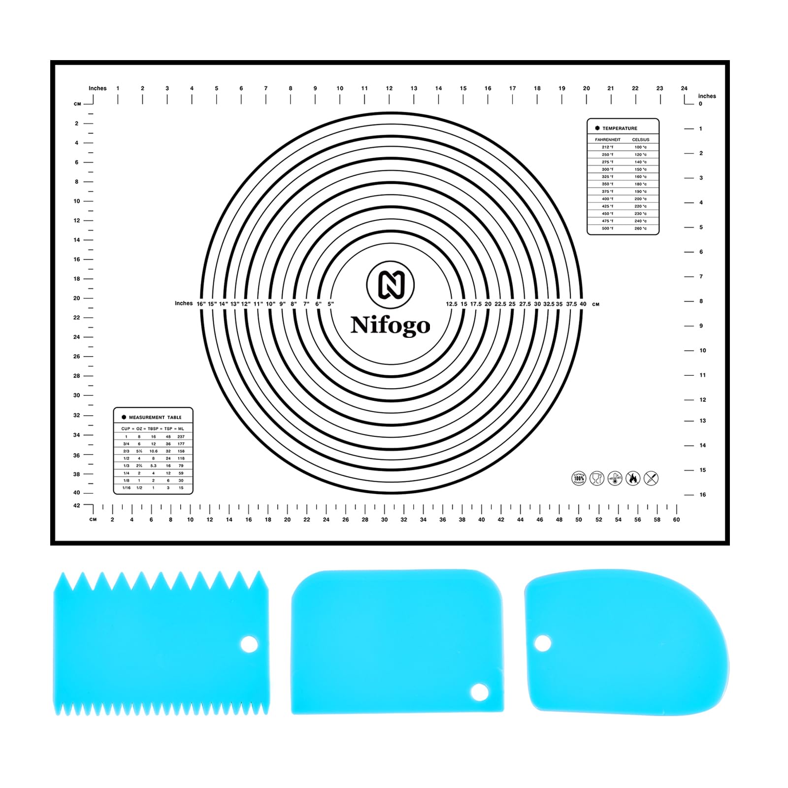 Tapis De Cuisson Silicone 70x50cm Nifogo - Anti-adhésif Avec Repères Mesure, 3 Grattoirs Inclus