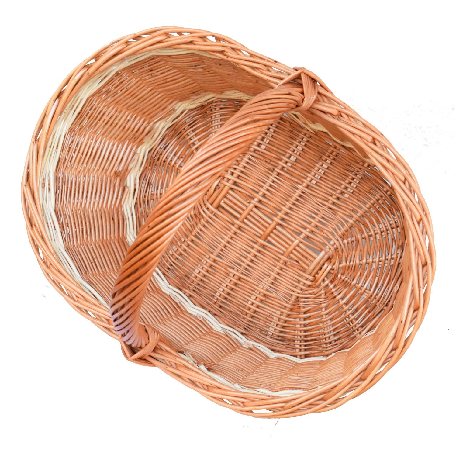 Einkaufskorb Weide "Bäckerkorb" 53 × 40 × 41 cm – ovaler Weidenkorb mit zweifarbigem Rand, Handarbeit für Einkauf, Markt & Picknick