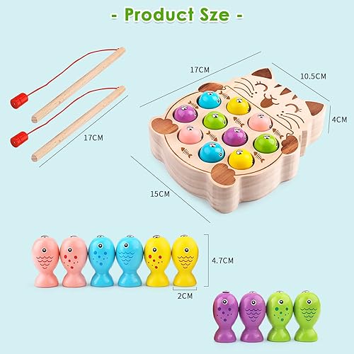 Miniatura 4 de KUSARKO Juego de pesca magnético de madera para niños pequeños, habilidades motoras finas, aprendizaje de mano y ojo, juguetes de pesca, juguetes de