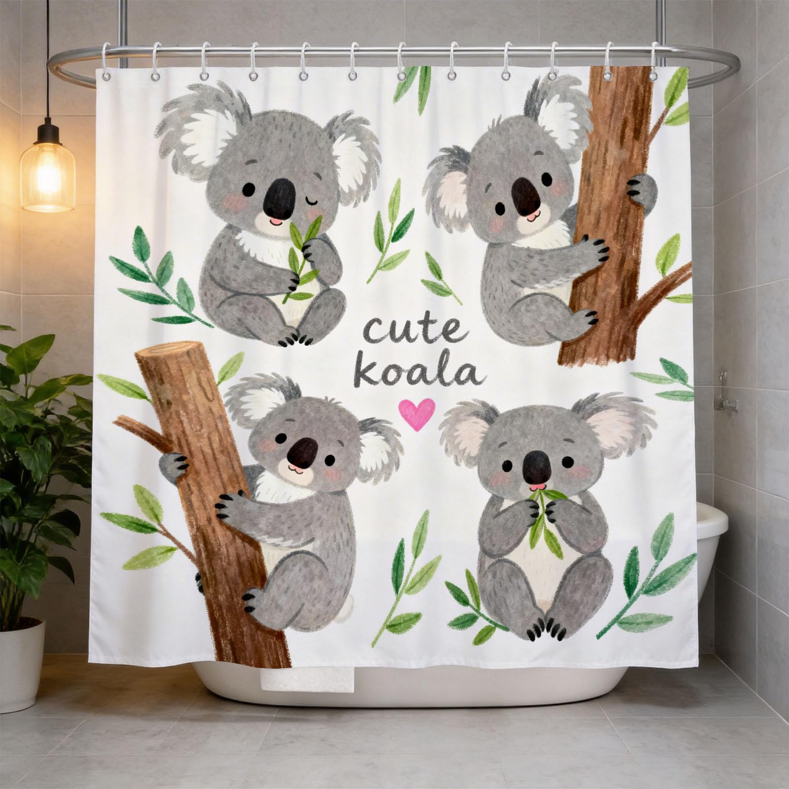 Hongduo 3D Cute Koala Decor Shower Curtain for Stalls Bathtubs Koala Bathroom Decor Shower Curtain Set Polyester Fabric Waterproof 180x180cm/71X71 Inch with Hooks