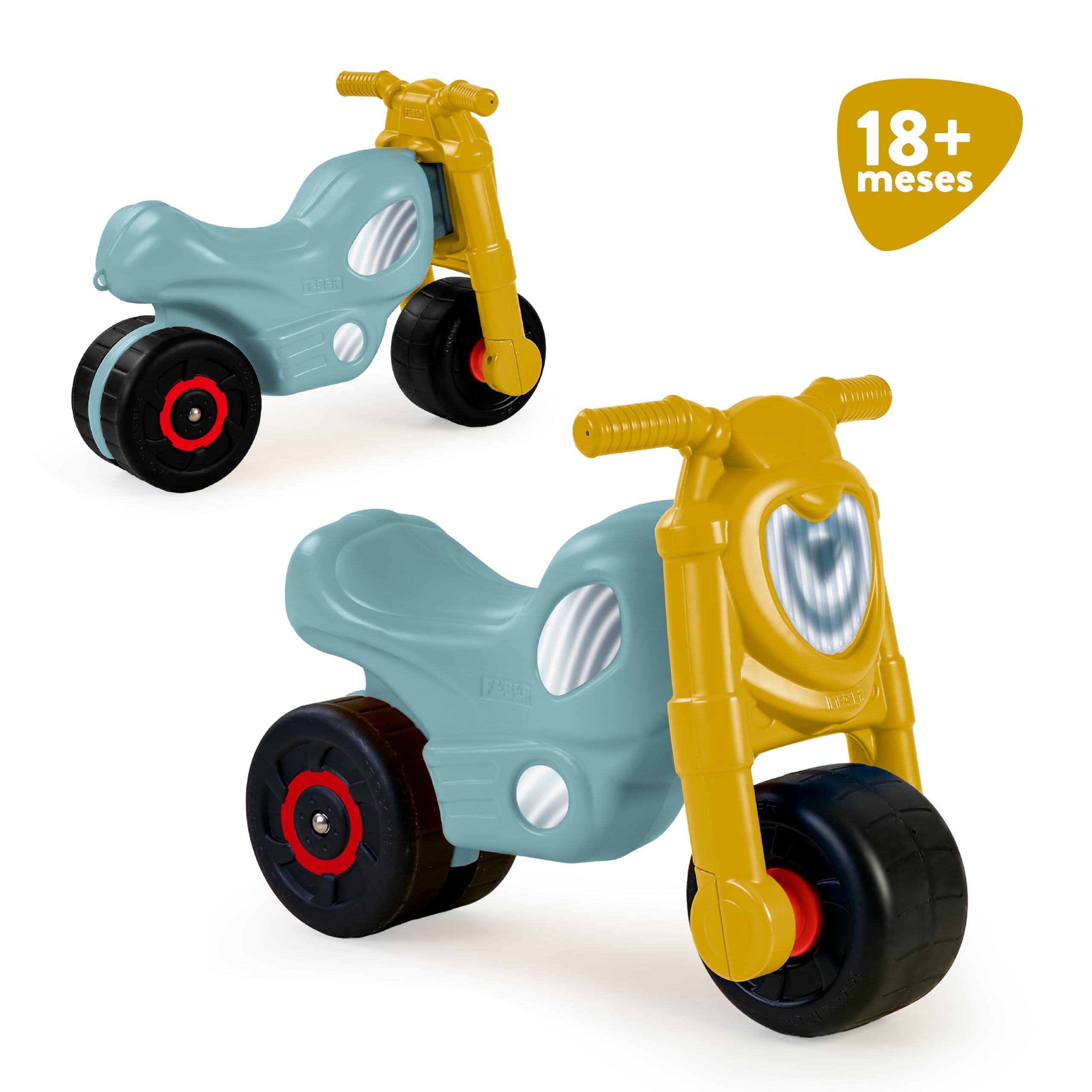 FEBER - Motofeber Casual, Correpasillos con Forma de Moto con un Diseño Que Transmite Relajación, Estable y Seguro, Desarrollo niños y niñas de 18 Meses a 3 años, Famosa (FED30000)