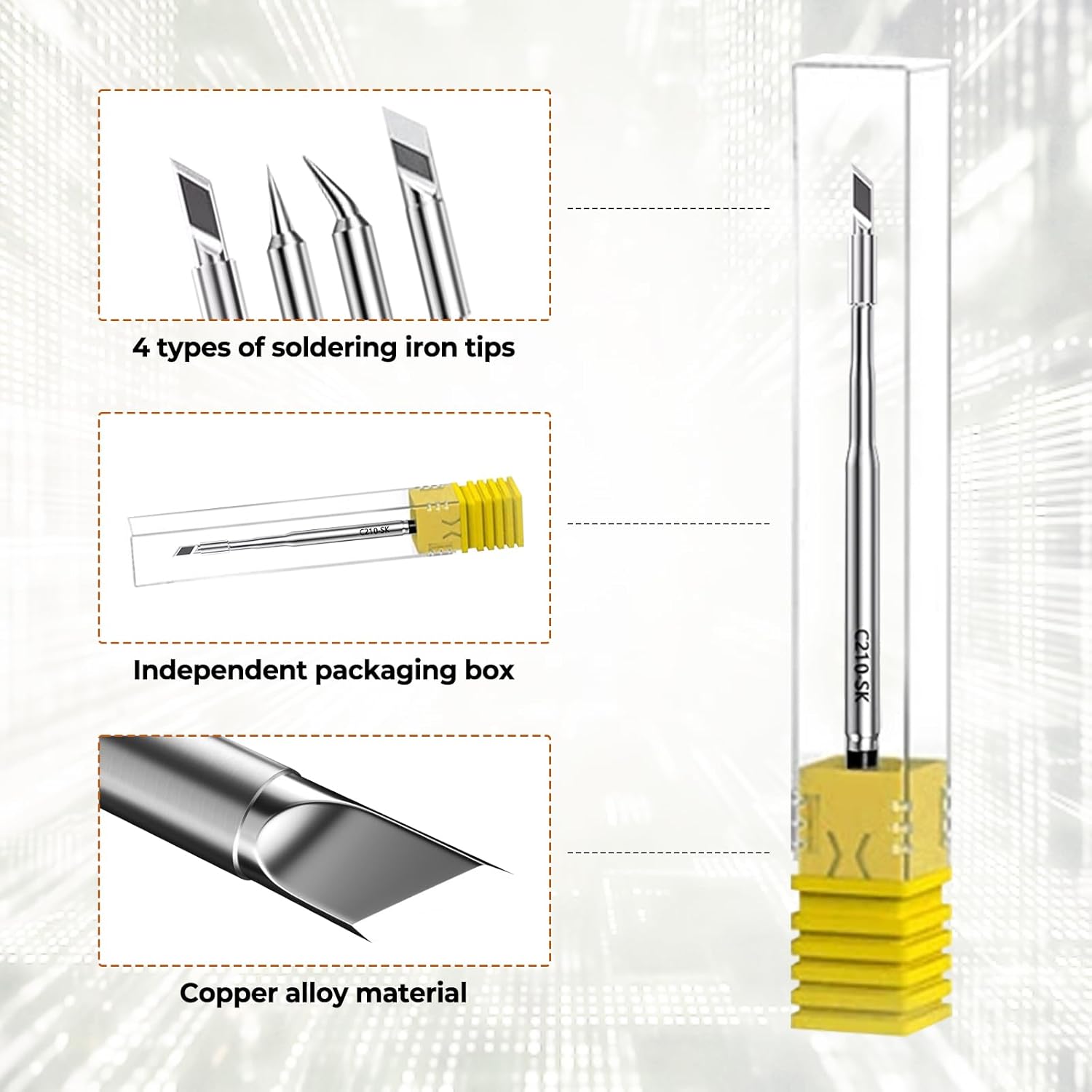 8-Pack C210 Soldering Iron Tips for T1 Max – Includes C210-K, SK, I, IS (2 Each) – Rapid Heat-Up, Minimum Required Power 12W Nickel-Chromium Solder Bits for Soldering Iron