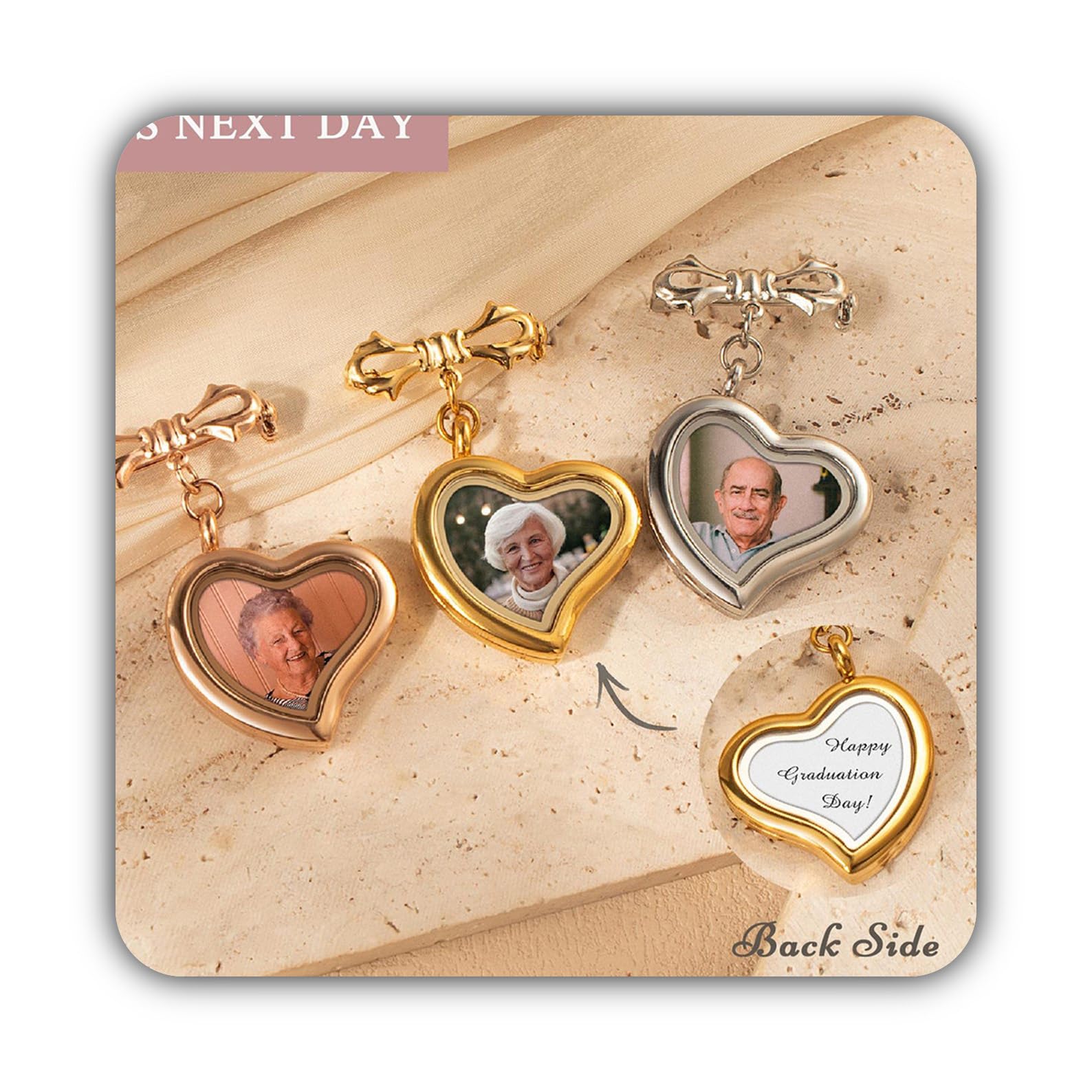 Broche avec photo, motif cœur, style académique
