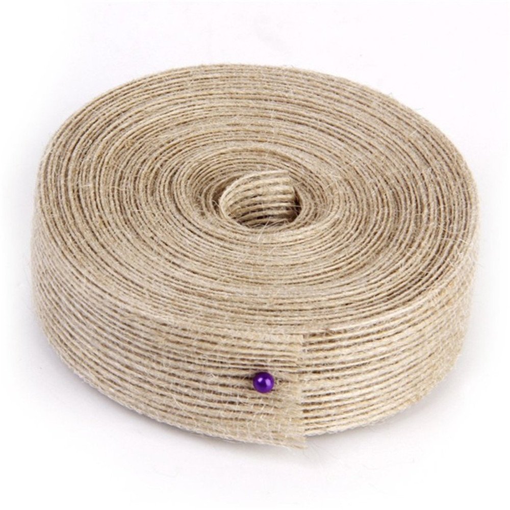 Ozxchixu Brown Natural Burlap Hessian Ribbon Fishing Line Pattern For Wedding Party Decoration, 2.5Cm Widths (10M)