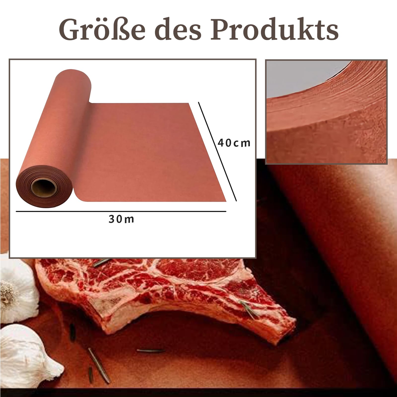 Butcher Paper 40CM x 30M Metzgerpapier KäSepapier Pink Butcher Paper Multifunktionelles BBQ Kraftpapier RäUchern Und Fleischverpackung Butcher Paper
