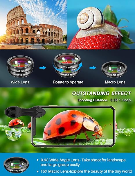 APEXEL 10 in 1 Phone Camera Lens Kit, Fisheye Lens for Phone Wide Angle, 3/6 Kaleidoscope Telephoto Lens with CPL/Flux/Star/Radial Filter for Most - Image 2