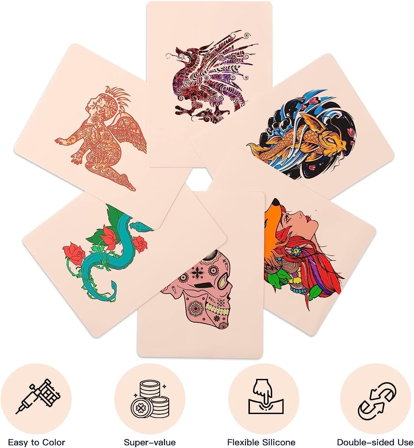 Unihuby Tattoo Practice Skin, 12Pcs 8x6" Double-Sided Silicone Soft Fake Skin for Eyebrow Tattoo Practice - Image 3